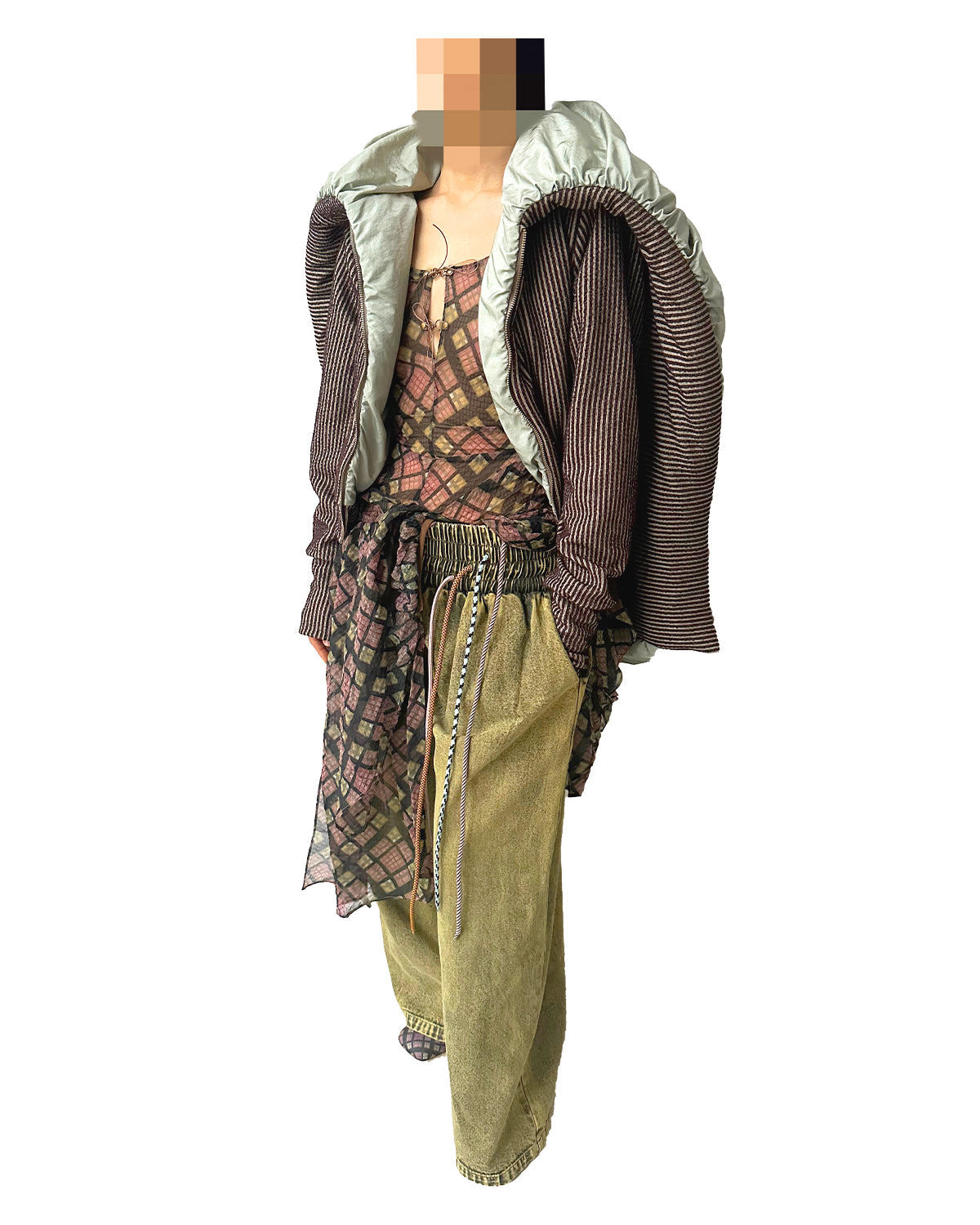 Swirl Collar Rib Knit Jacket Jade Taffeta Brown