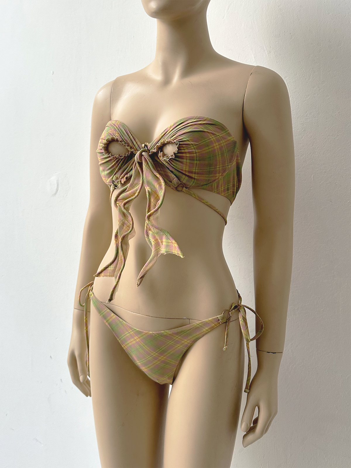 Mesh Bowkini Top Lunar Tartan