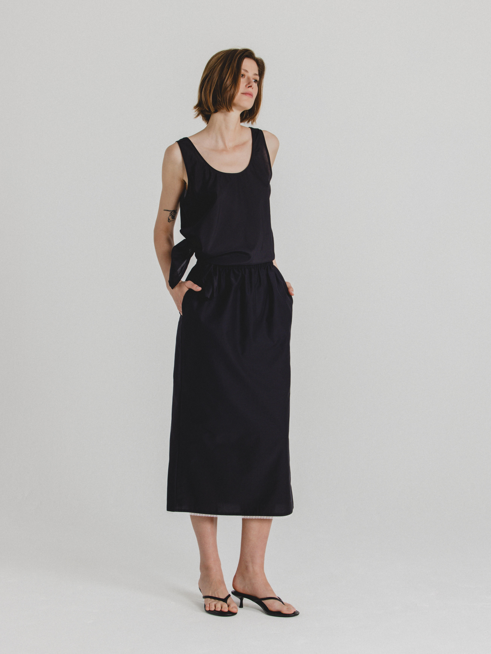 Silk-Cotton Tank in Black