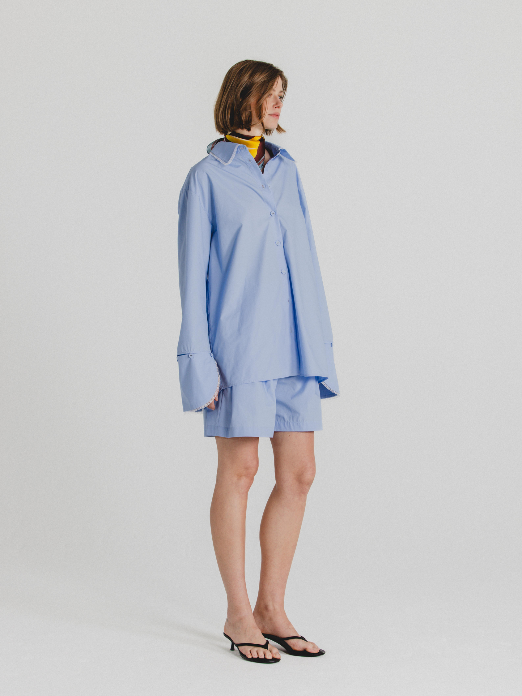 Cotton Poplin Oversized Shirt in Sky Blue
