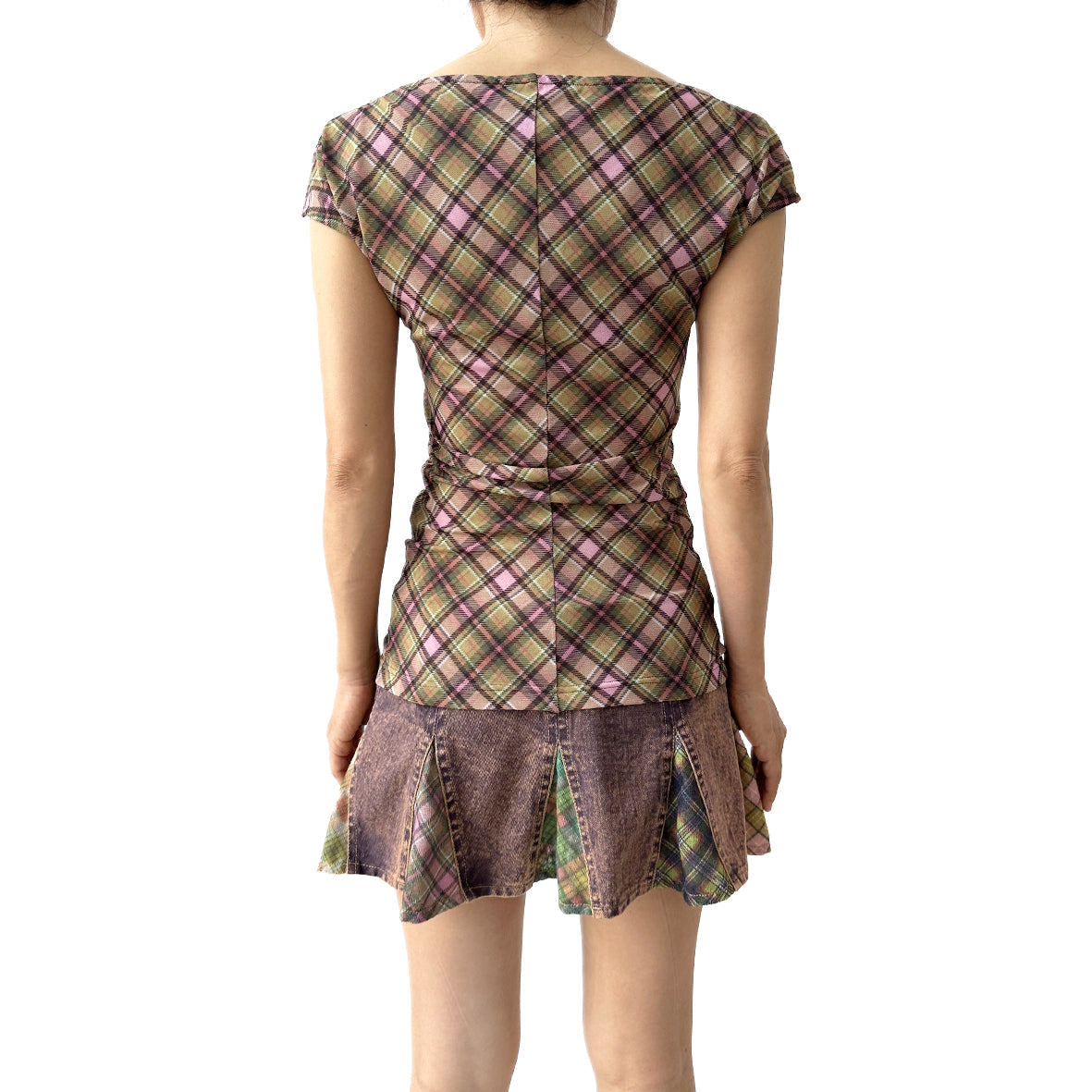Plaid Mesh Star Cutout Tshirt Smooky
