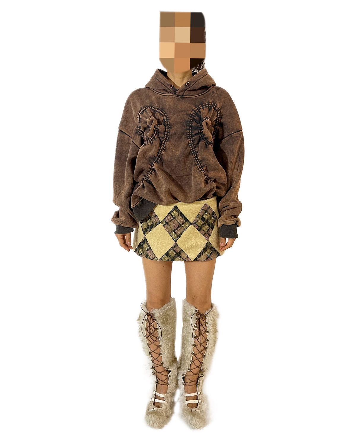 Yellow Flannelette Plaid Lace Patchwork Mini Skirt