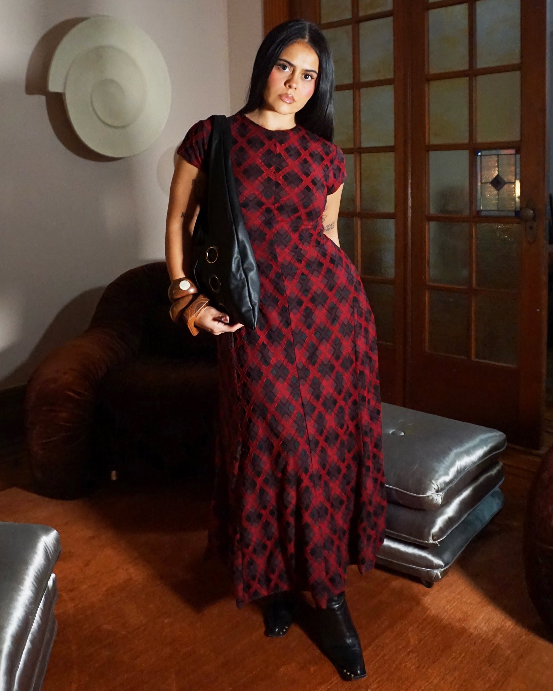 Lindura Dress-Oxblood Plaid Arete Studios Lindura Dress-Oxblood Plaid Arete Studios