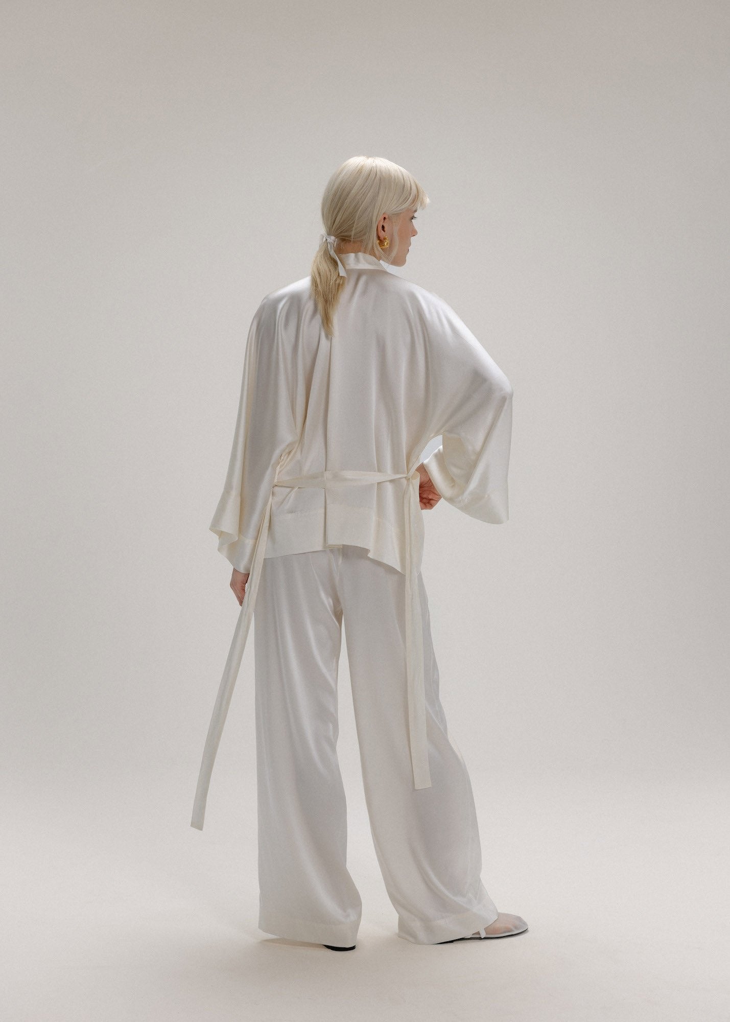 Silk Kimono Jacket in Milk White