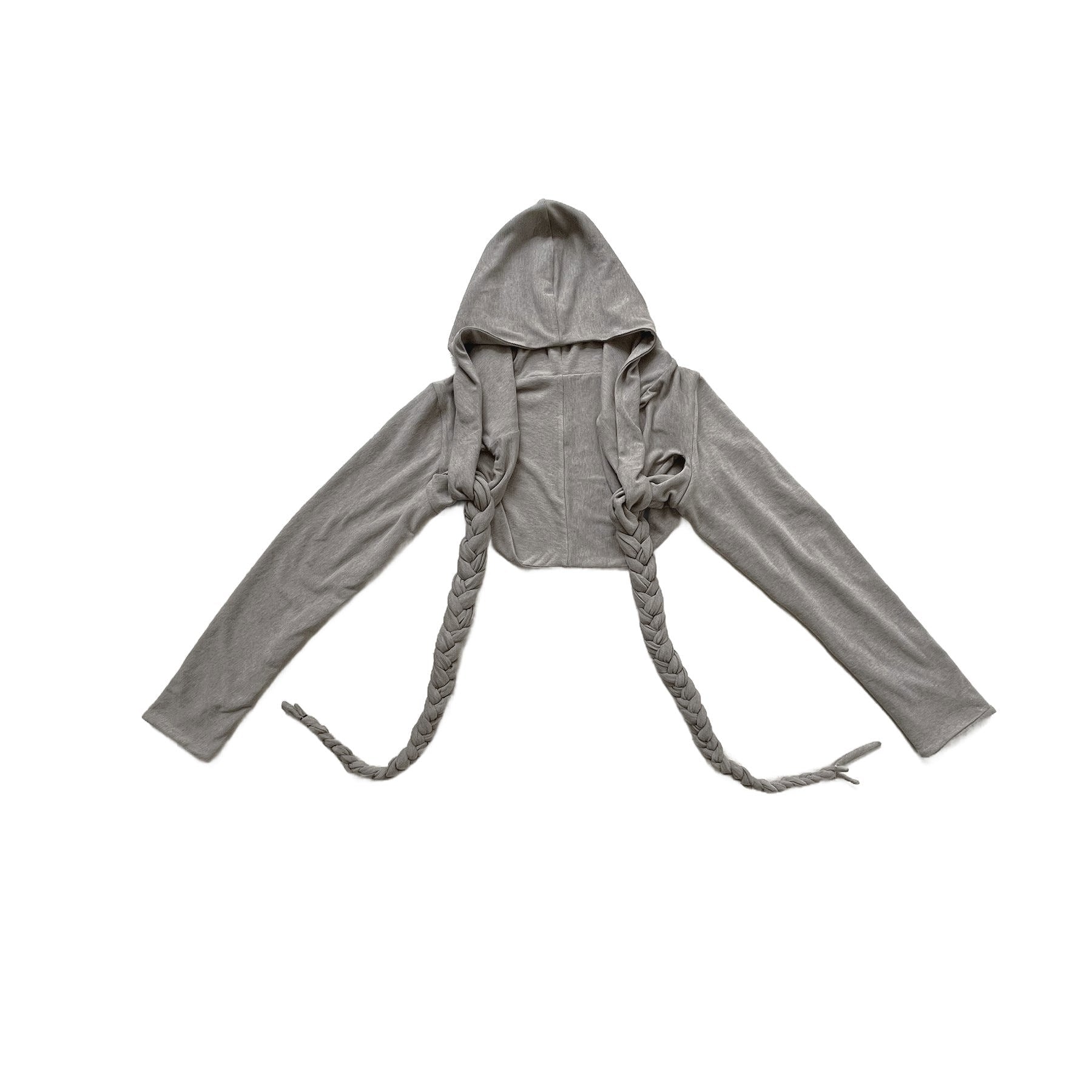 Braided Cropped Hoodie Gray