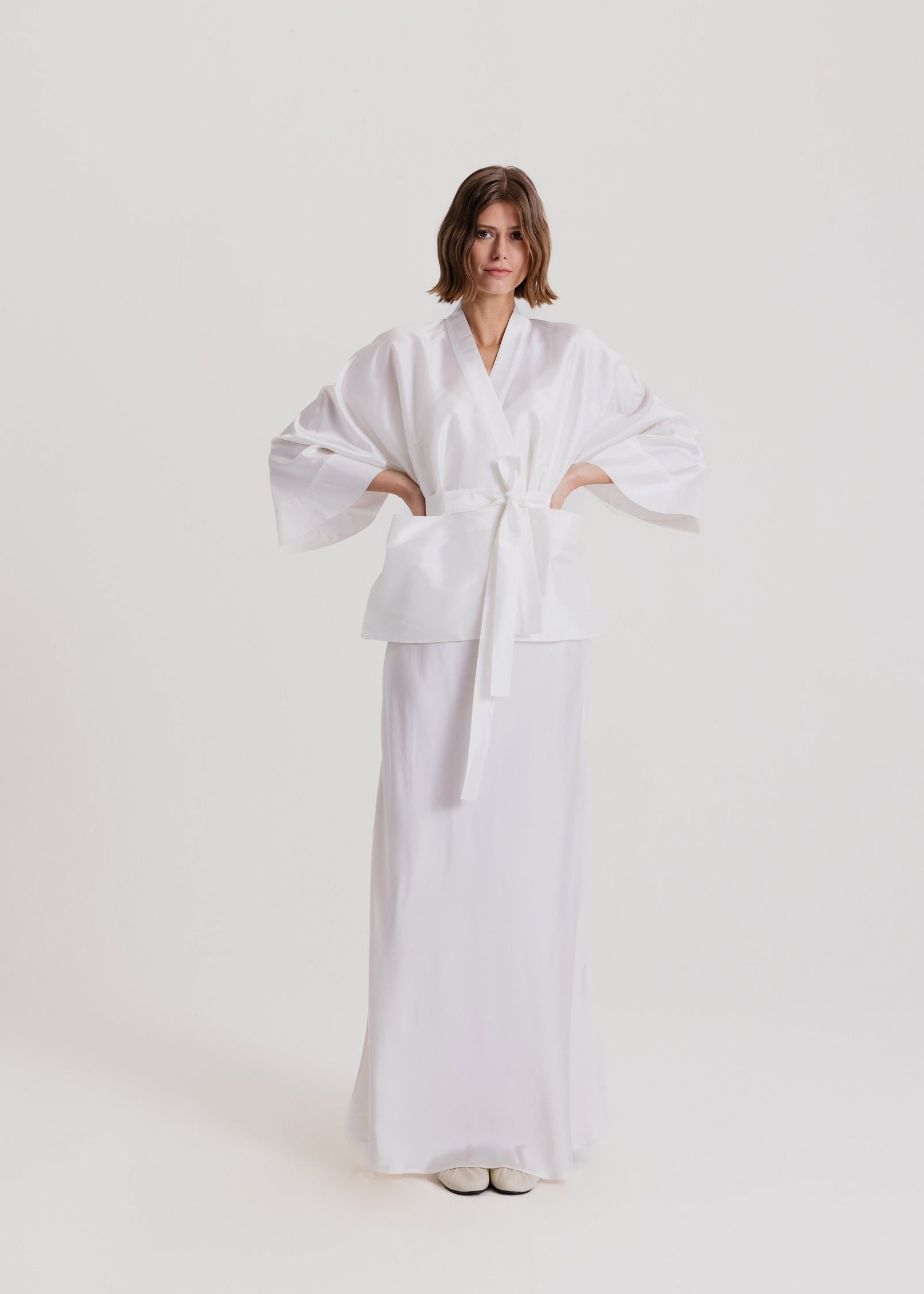 Taffeta Kimono Jacket in Milk White