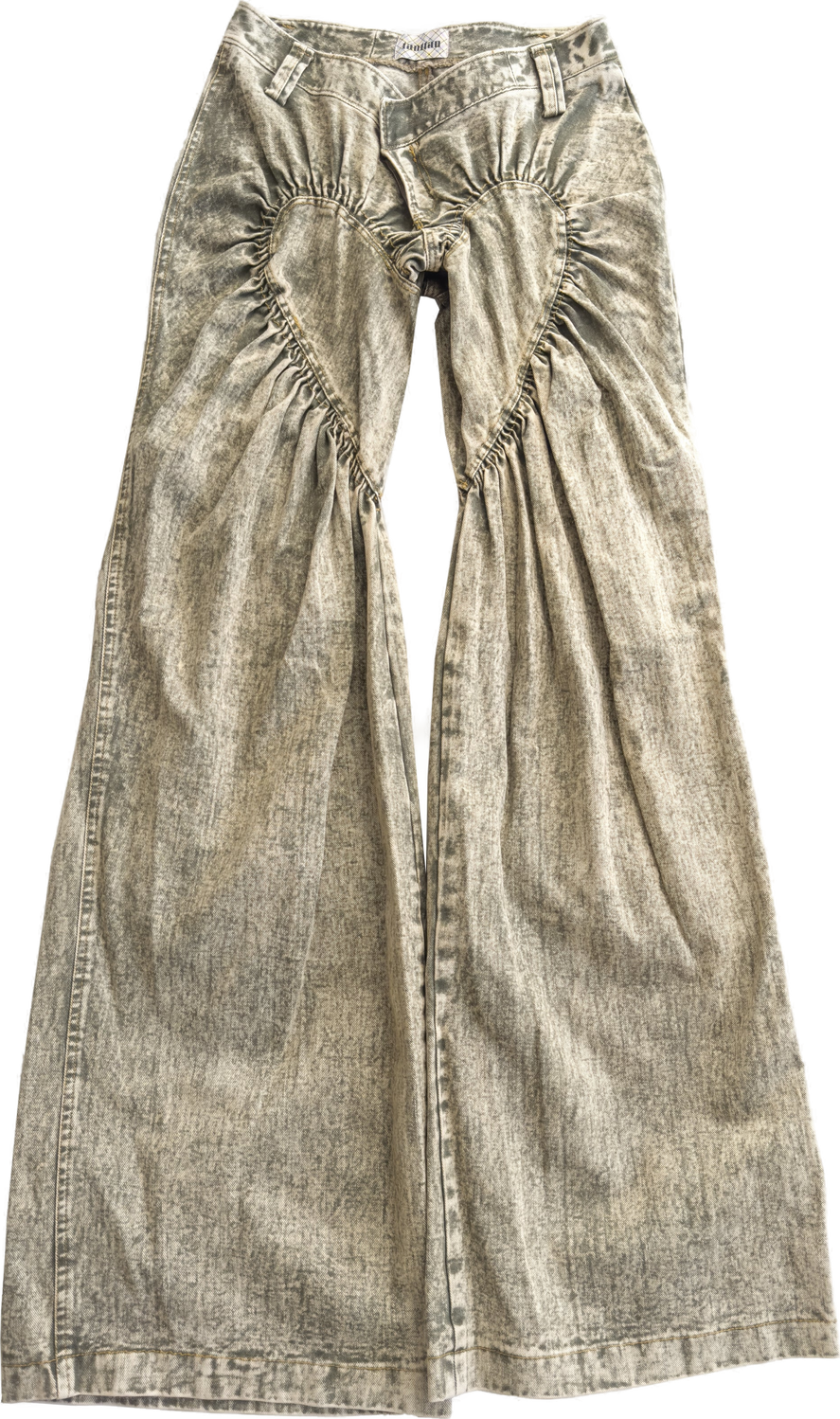 Unisex Ruched Heart Distressed Denim Jeans Green