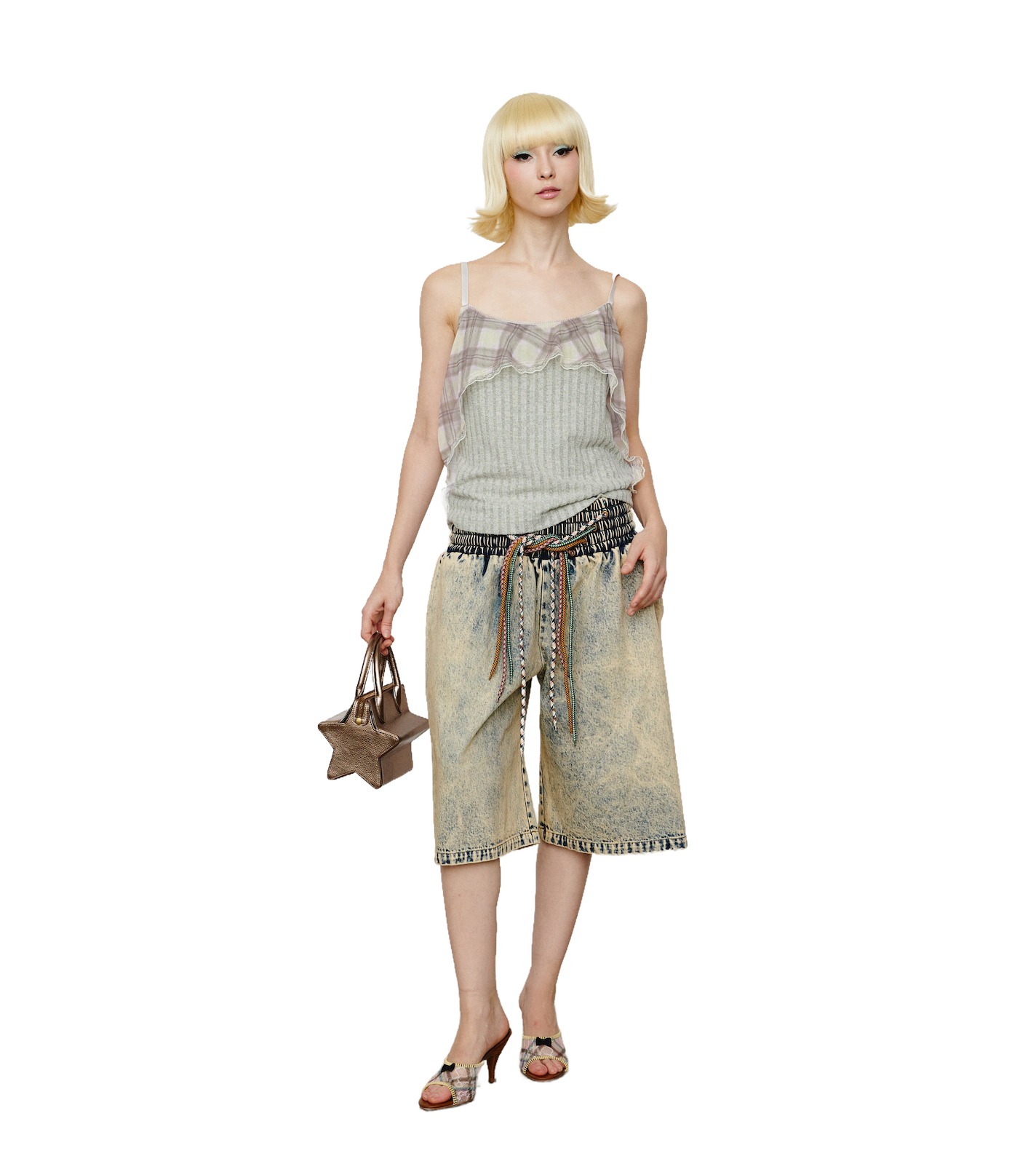 4-string Oversized Denim Shorts Washout Blue
