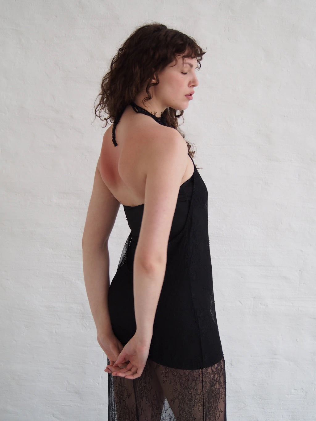 LACE NECK DRESS + STRAPLESS SLIP - BLACK