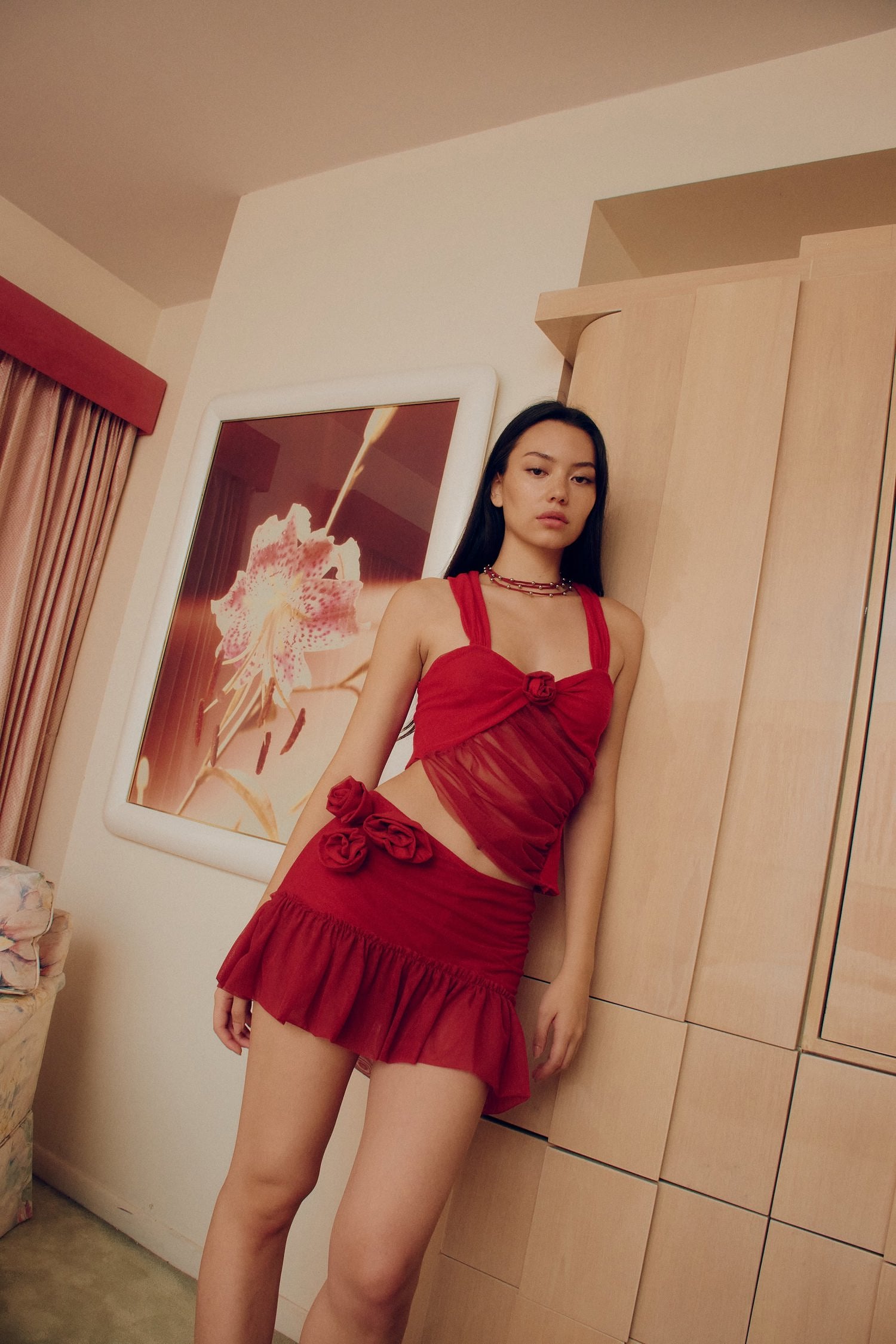 Red Talk Flower Skirt Red