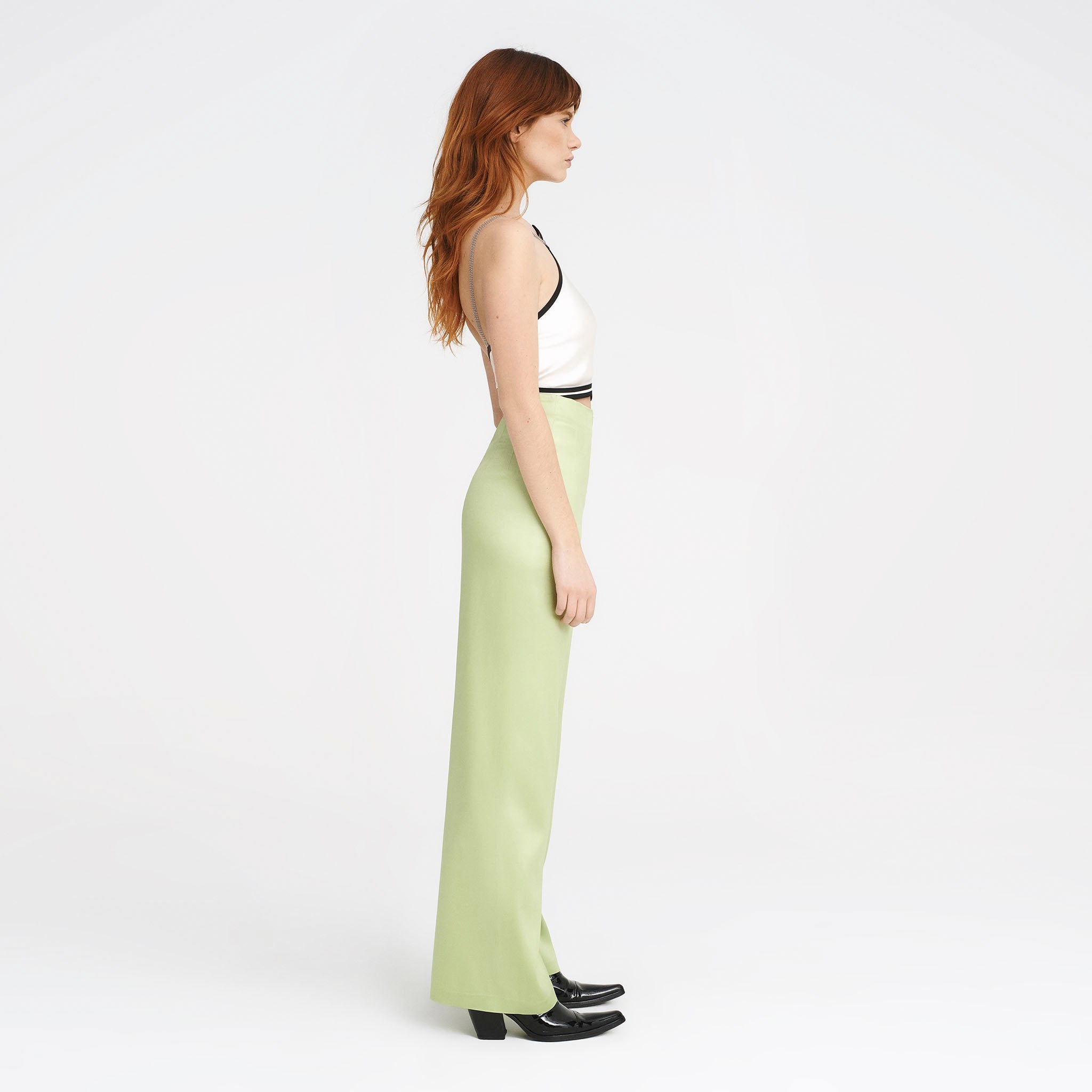 V-Back Trousers in Matcha Green