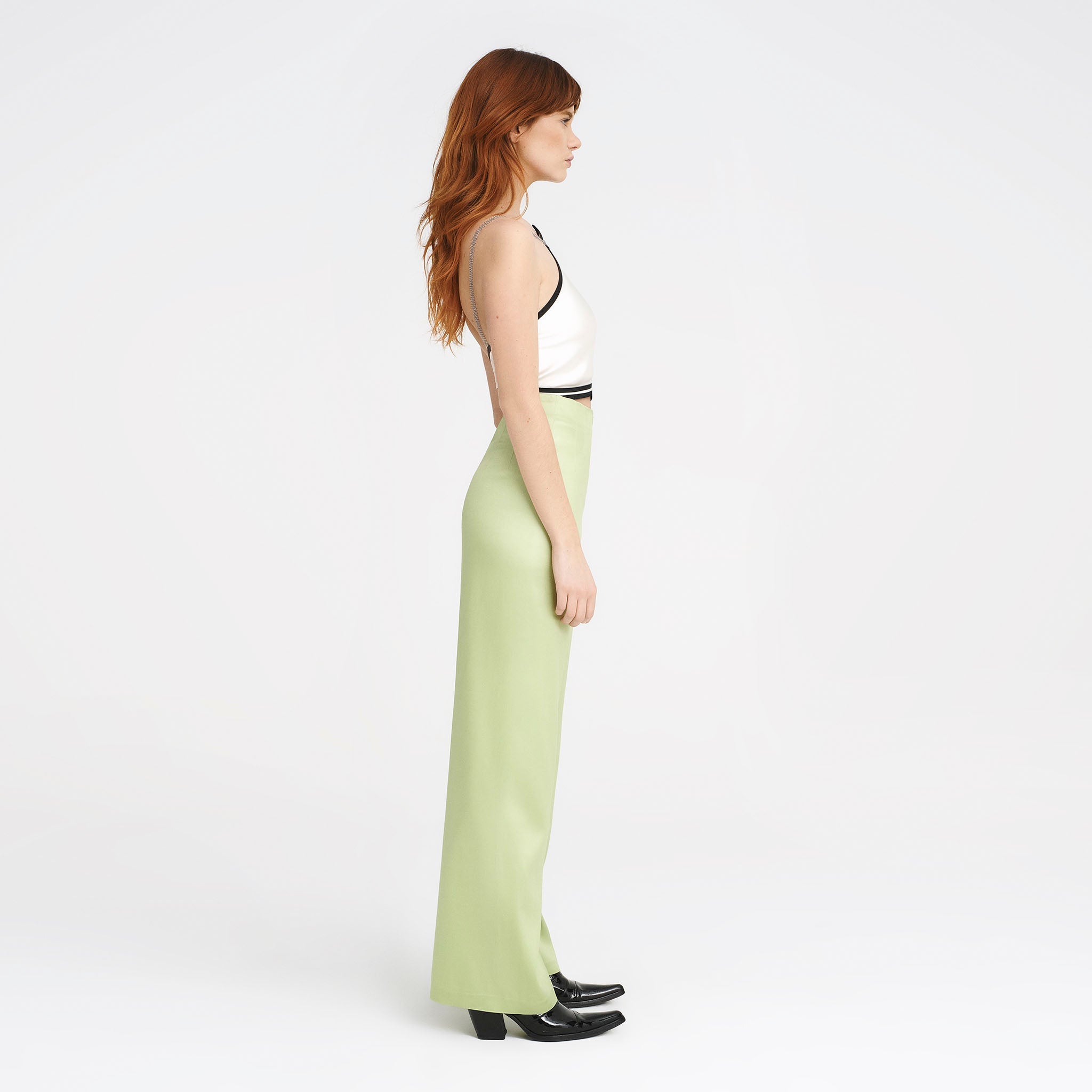 V-Back Trousers in Matcha Green