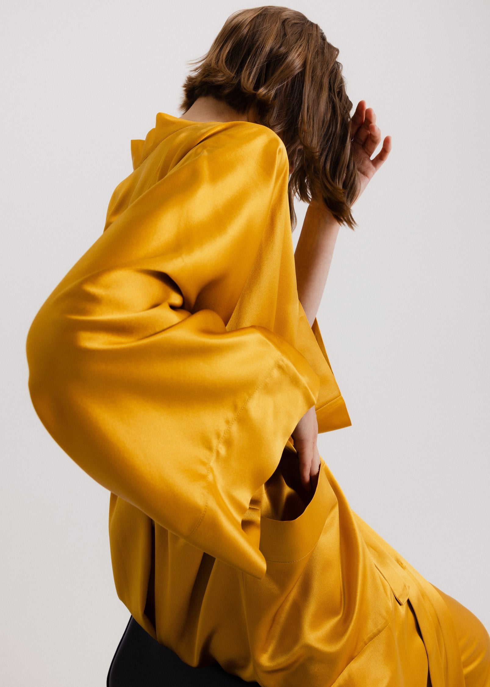 Silk Kimono Robe in Gold