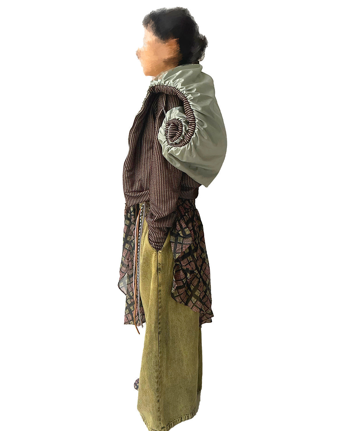 Swirl Collar Rib Knit Jacket Jade Taffeta Brown