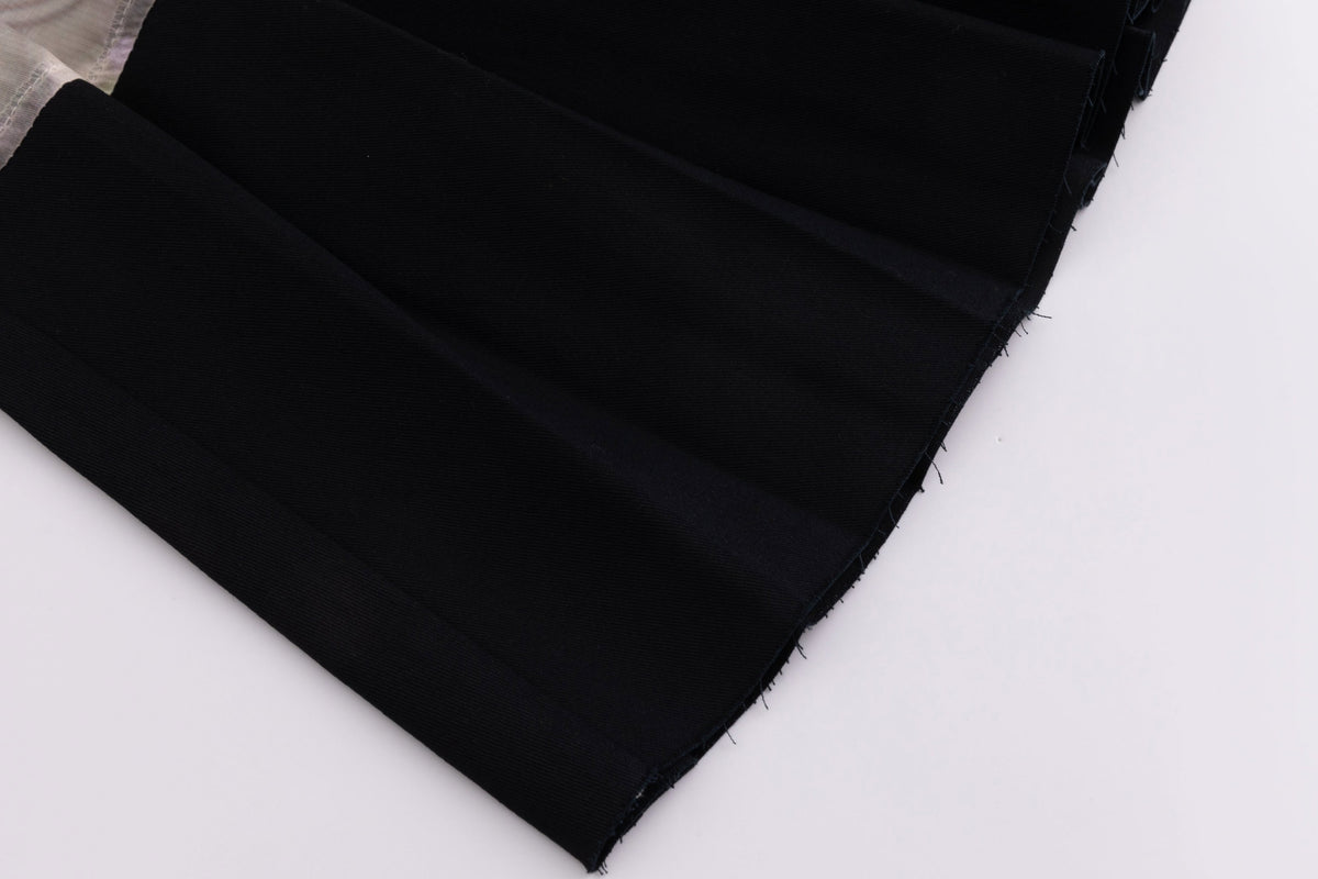 Patchwork Organza Pleated Midi Skirt Black Porcelain