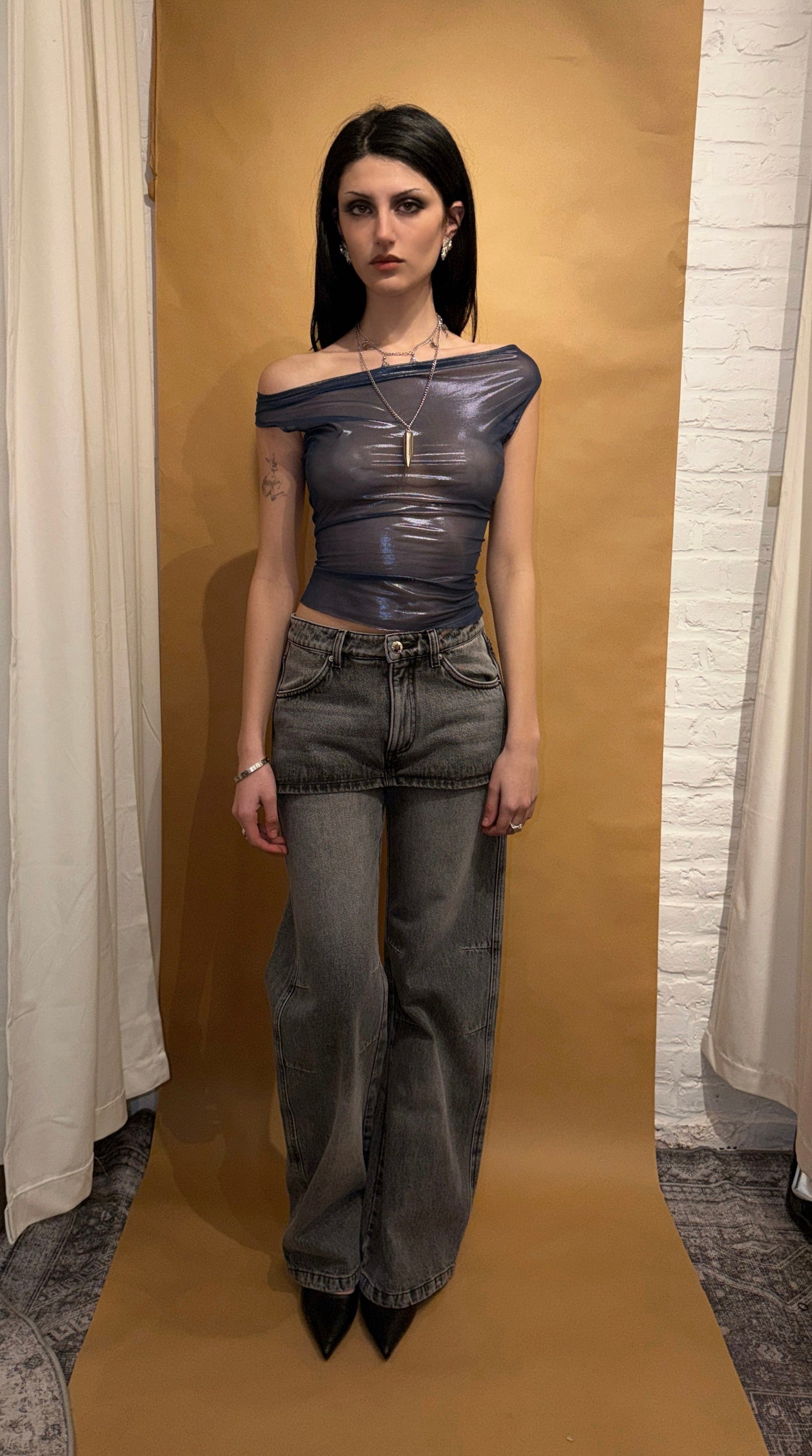 Metallic Marine Blue Ida Top