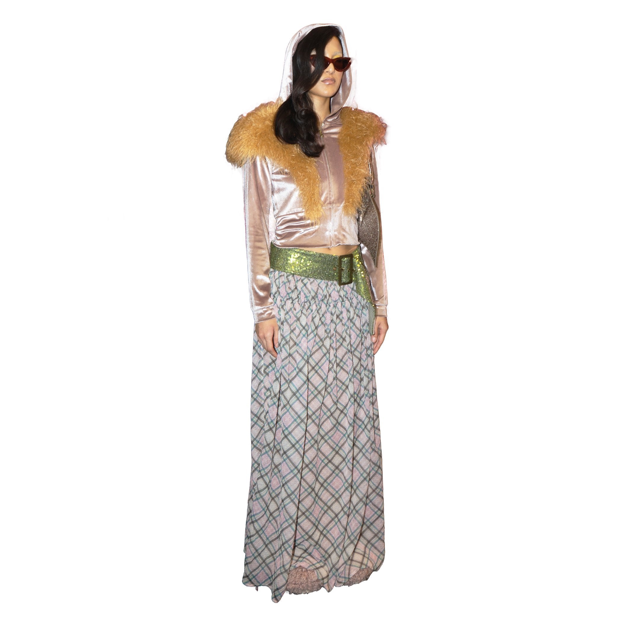 Dollhouse Plaid Chiffon Maxi Skirt
