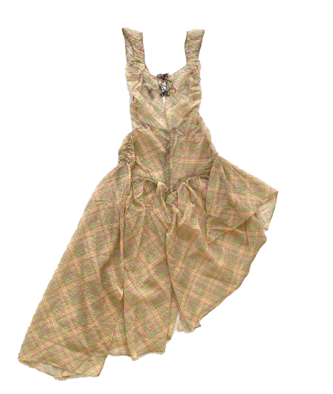 Plaid Puff Chiffon Asymmetrical Dress Lunar Tartan