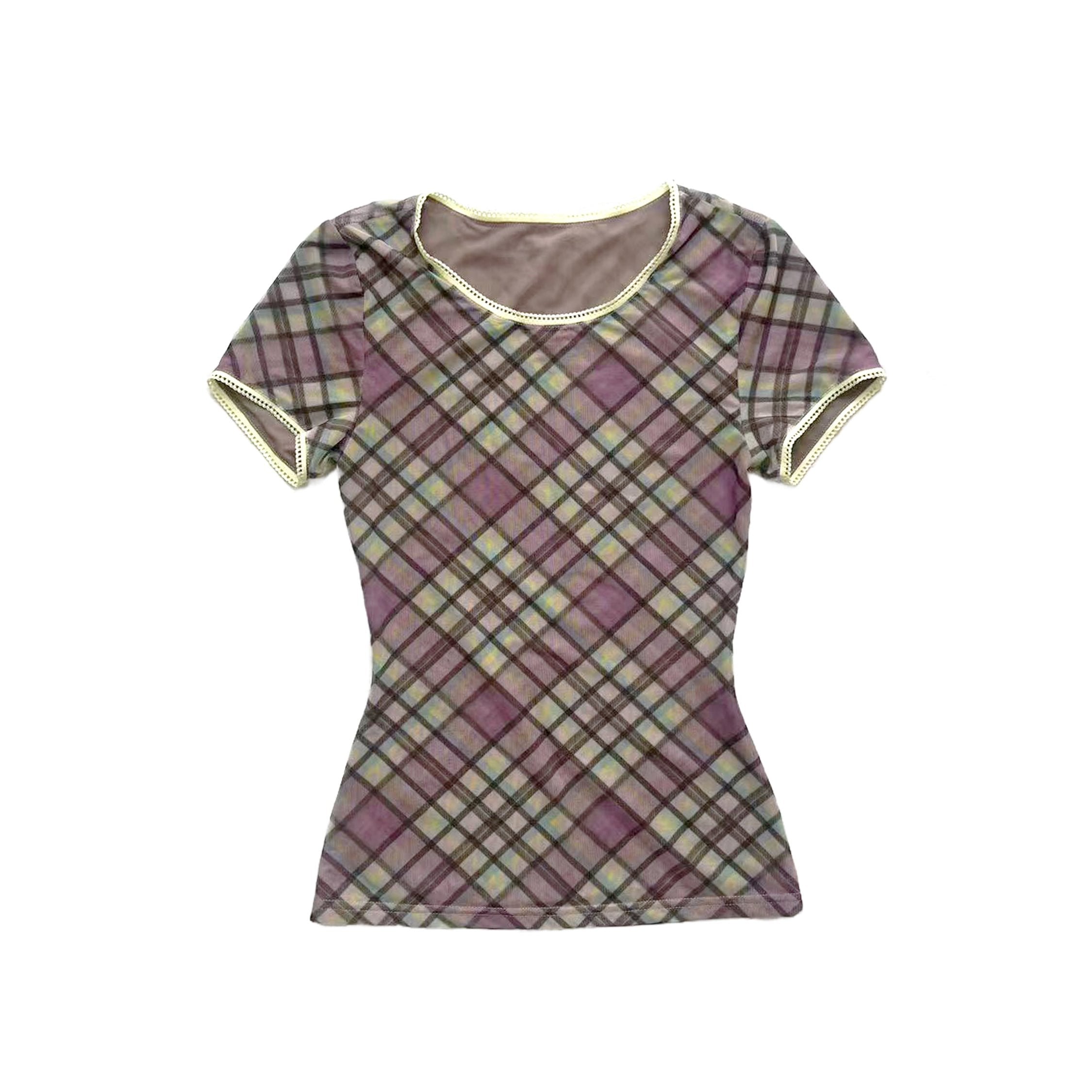 Sprinkles Plaid Mesh Lined T-shirt Top