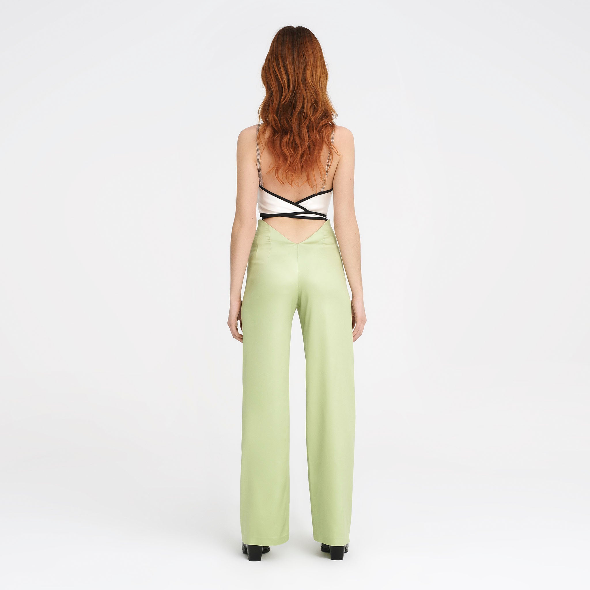 V-Back Trousers in Matcha Green