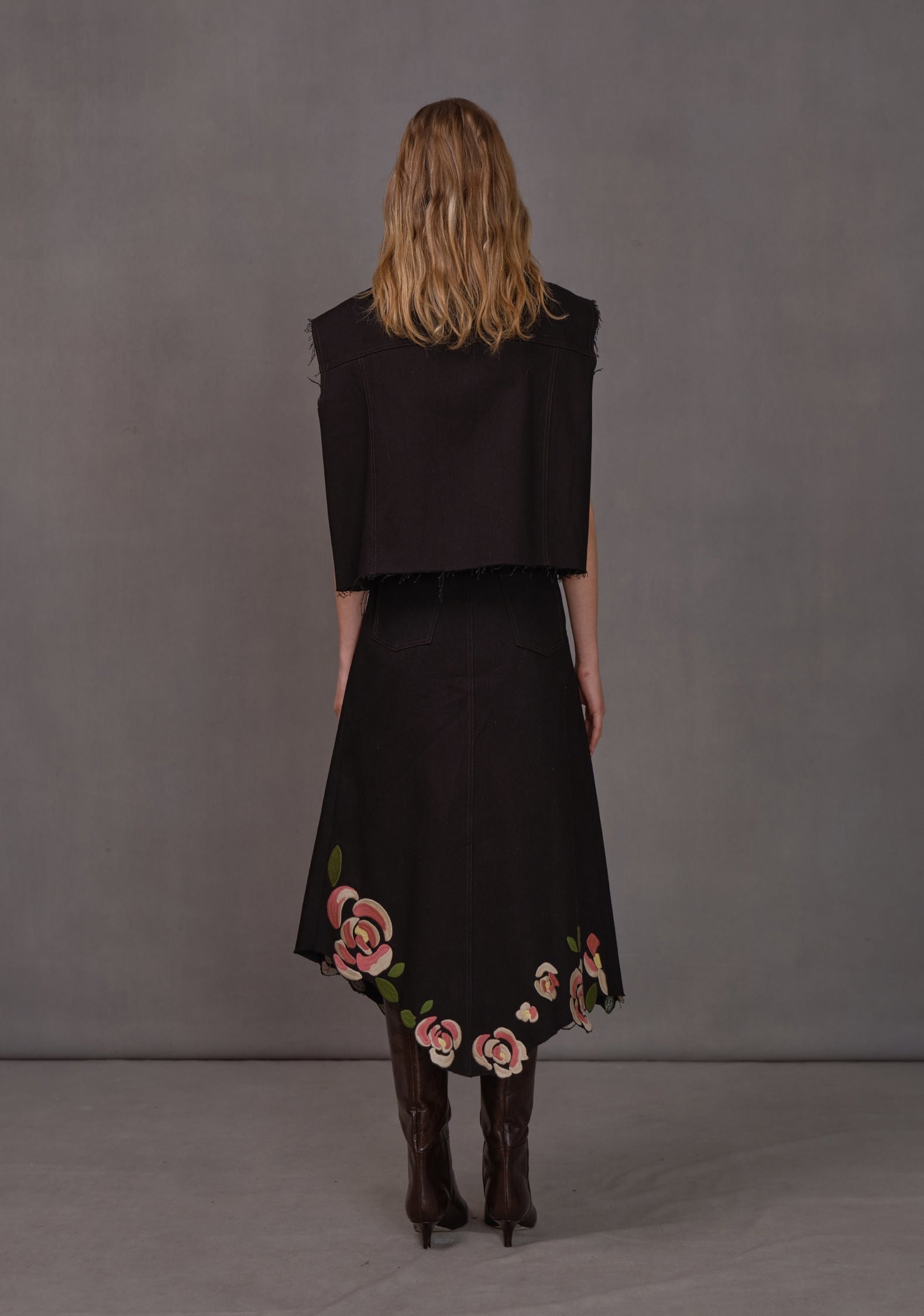 ELECTRA DENIM VEST- Flowers