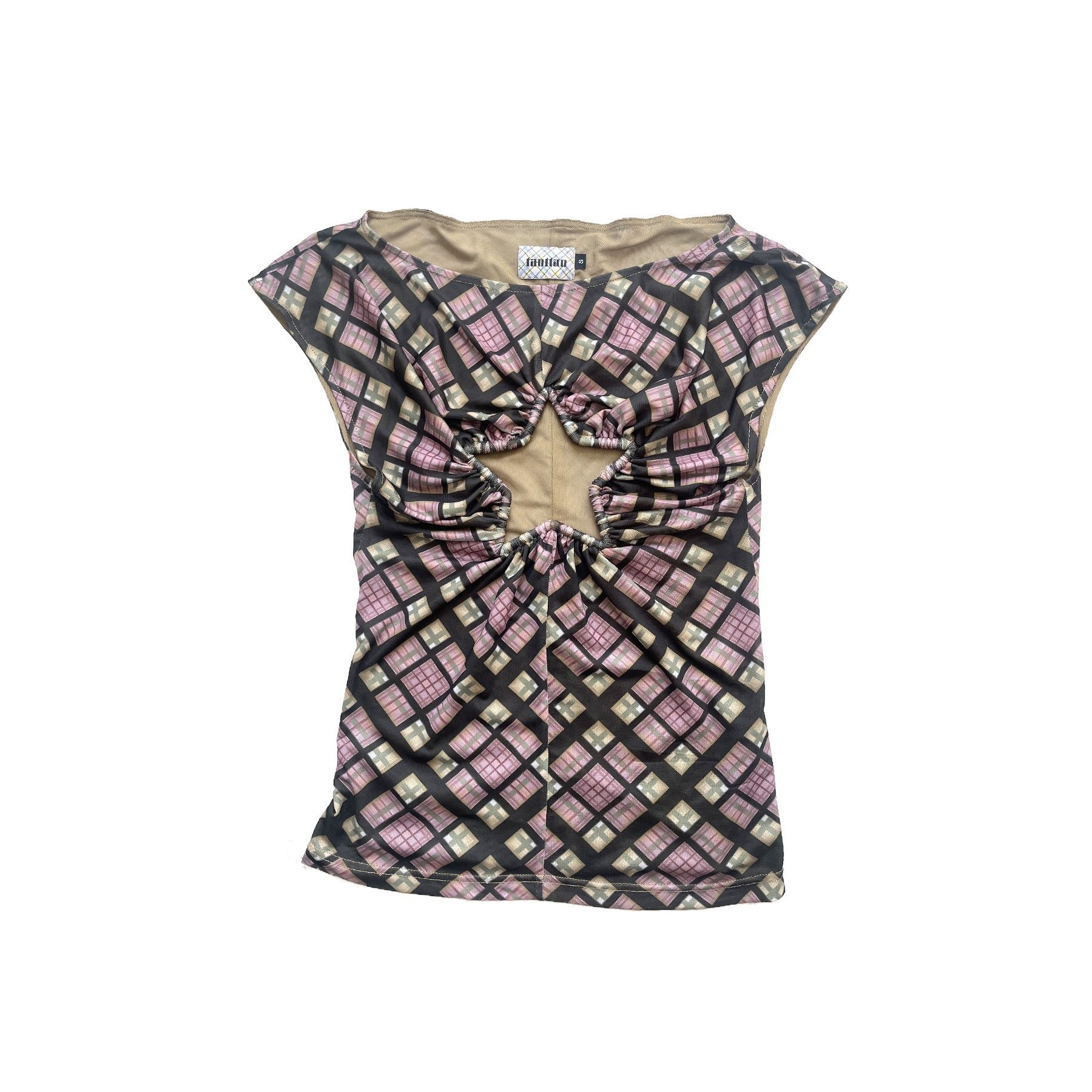 Plaid Mesh Star Cutout Tshirt Purple Plaid