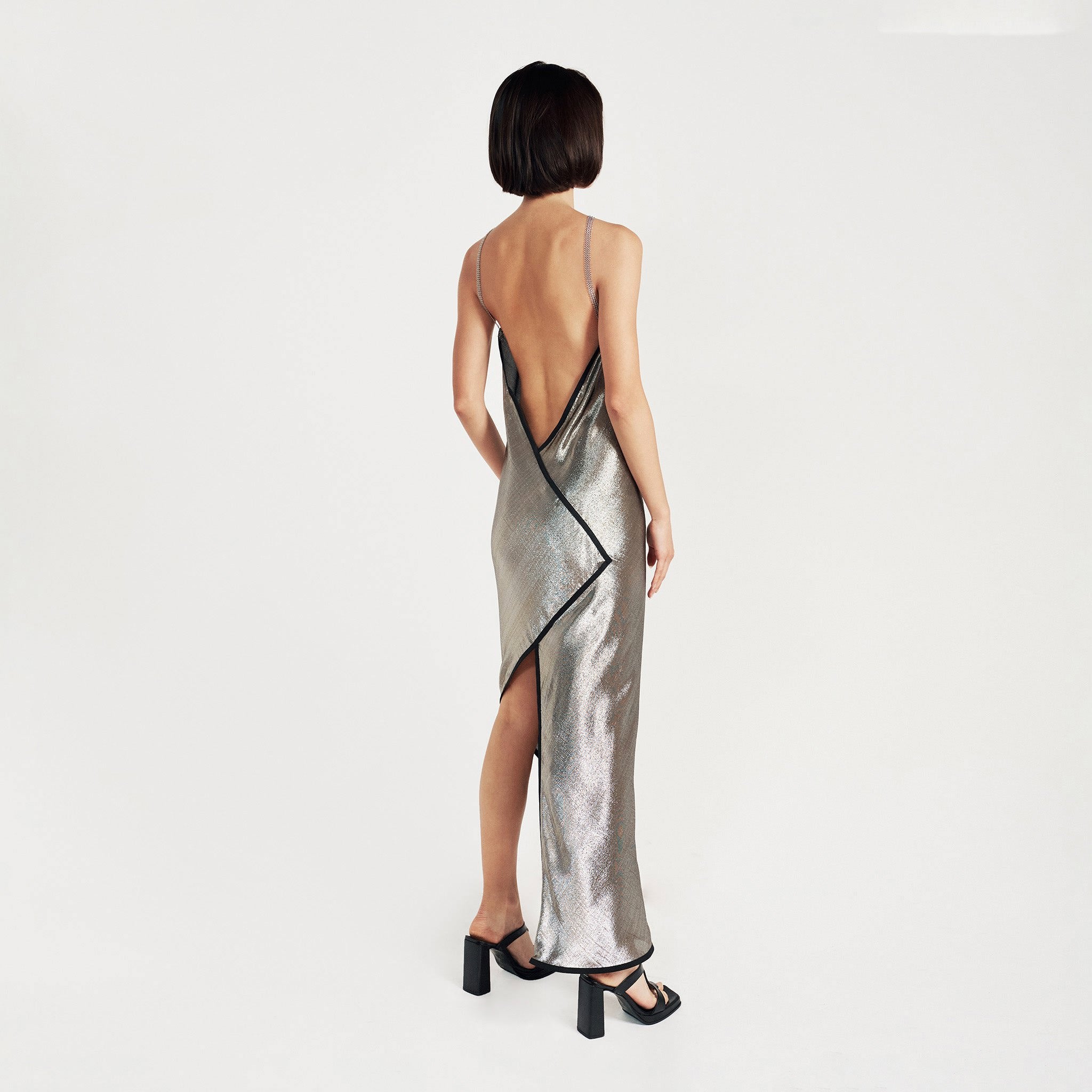 Maxi Goddess Dress in Mettalic Silk
