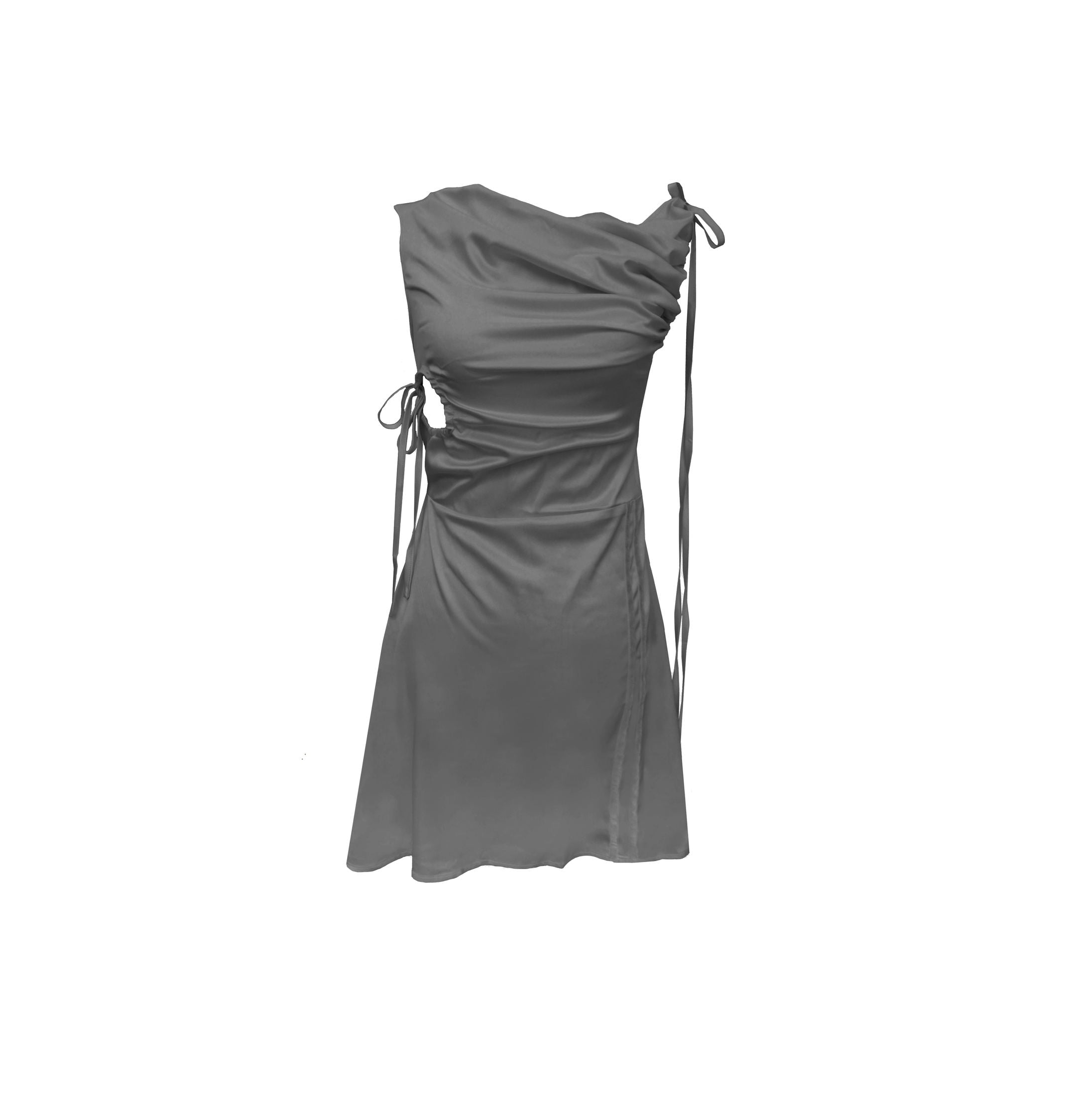 Cowl Neck Satin Dress - Charcoal