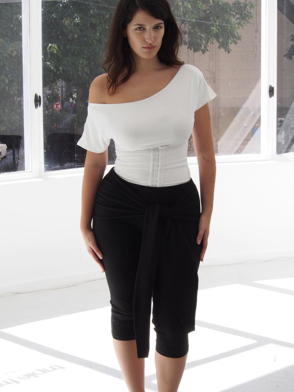 BOAT NECK CORSET TOP - WHITE