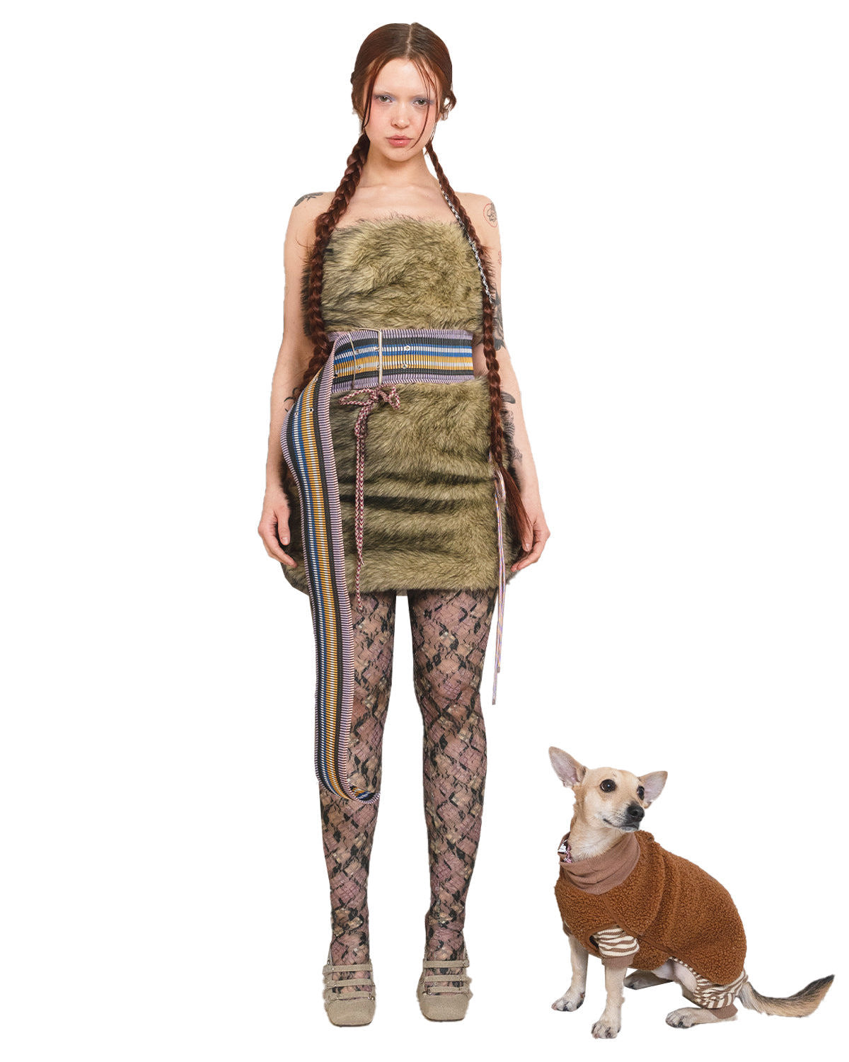 Grey Woolen Suiting Lace Up Square Toe Mules