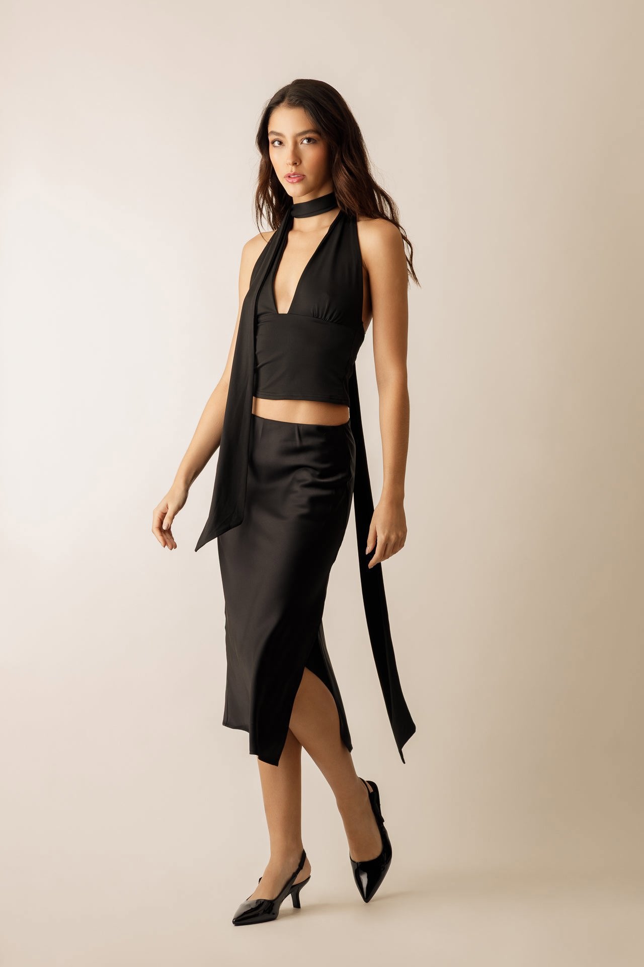 JASMIN SATIN MIDI SKIRT
