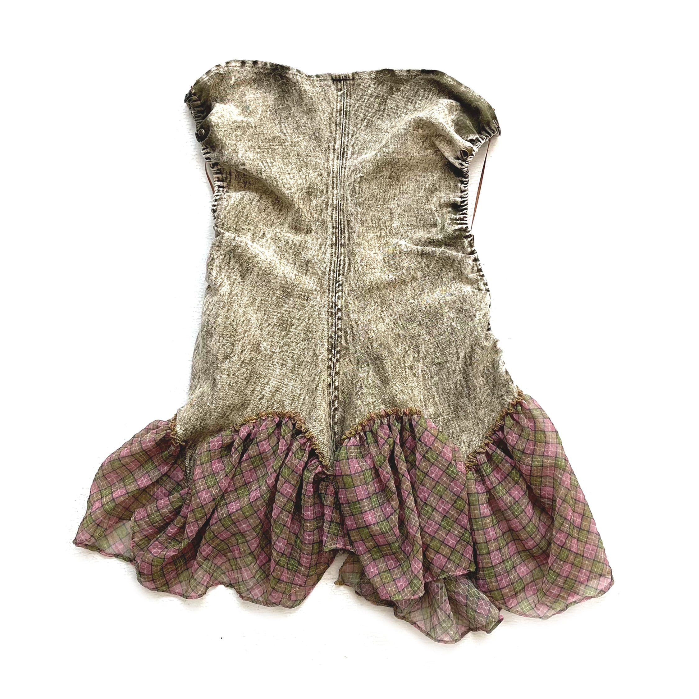 Plaid Denim Bubble Mini Dress Fenlü