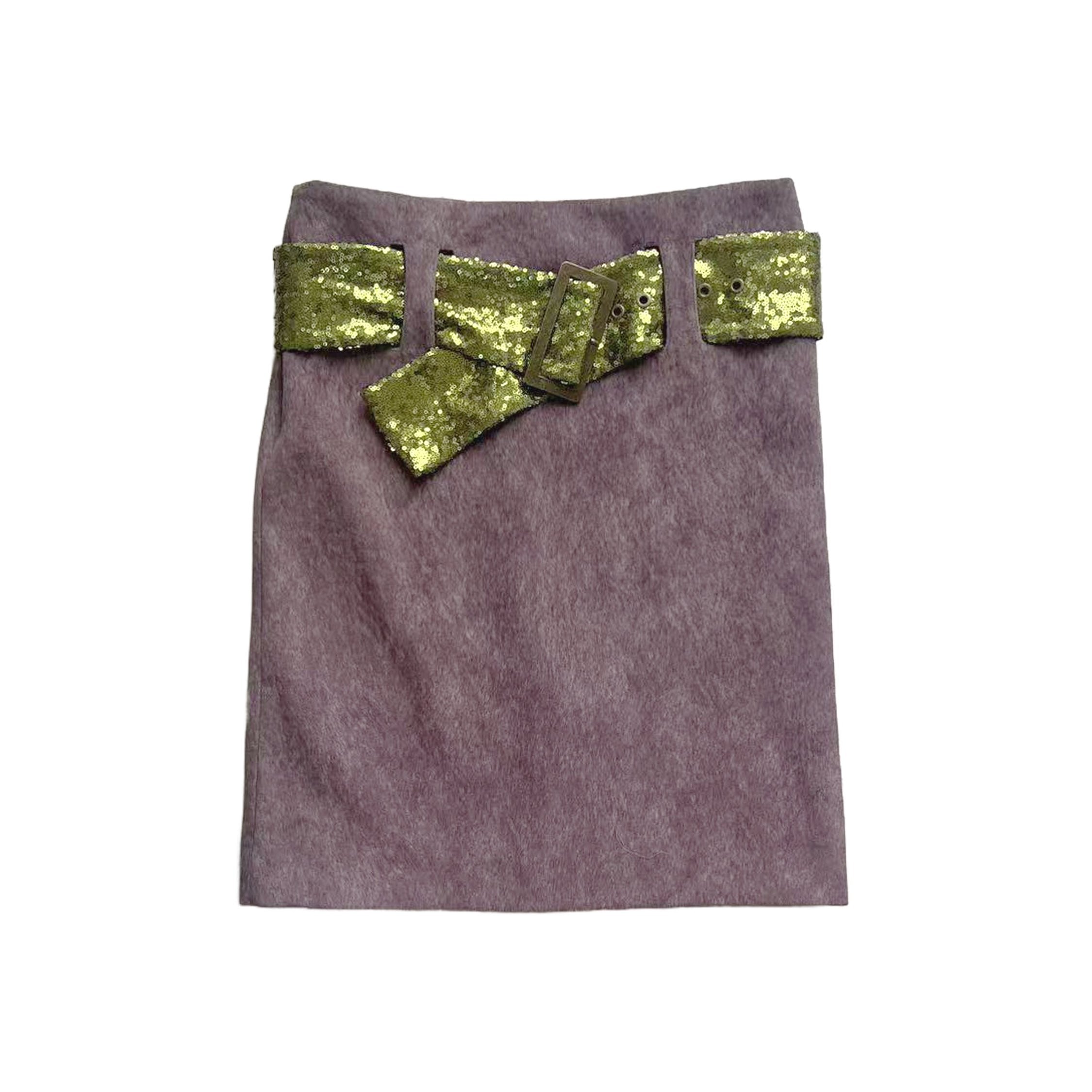 Purple Suede Sequins Belted Wrap Skirt