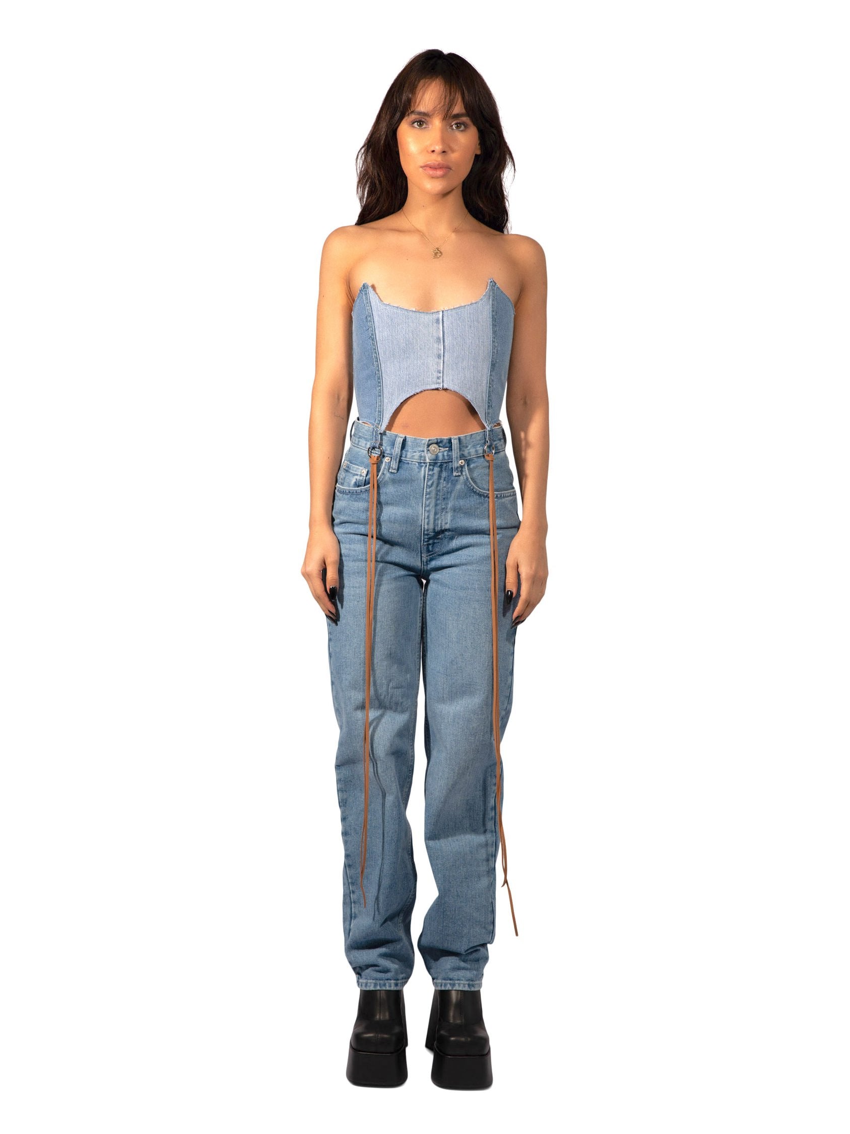 RECYCLED DNM TEAL CORSET