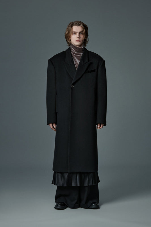 Black Pleated-Skirt Overcoat