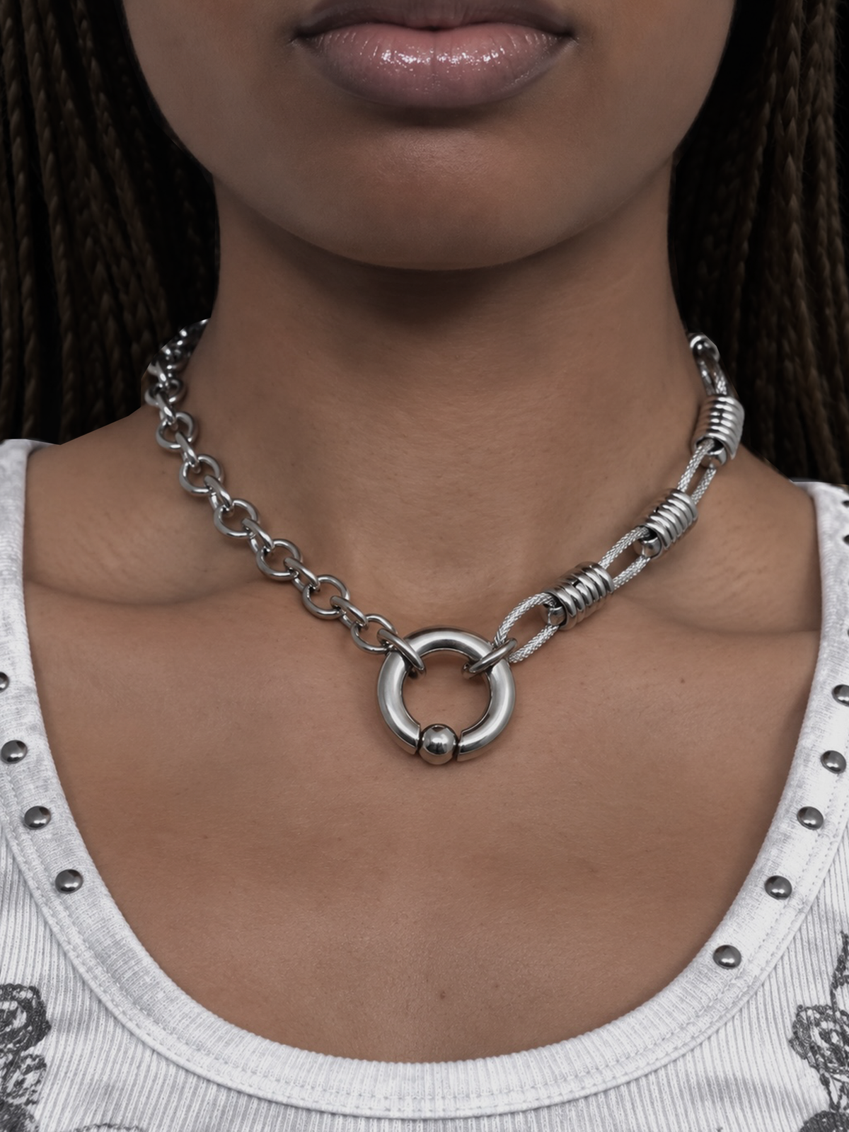 Asymmetrical Captive Ring Necklace