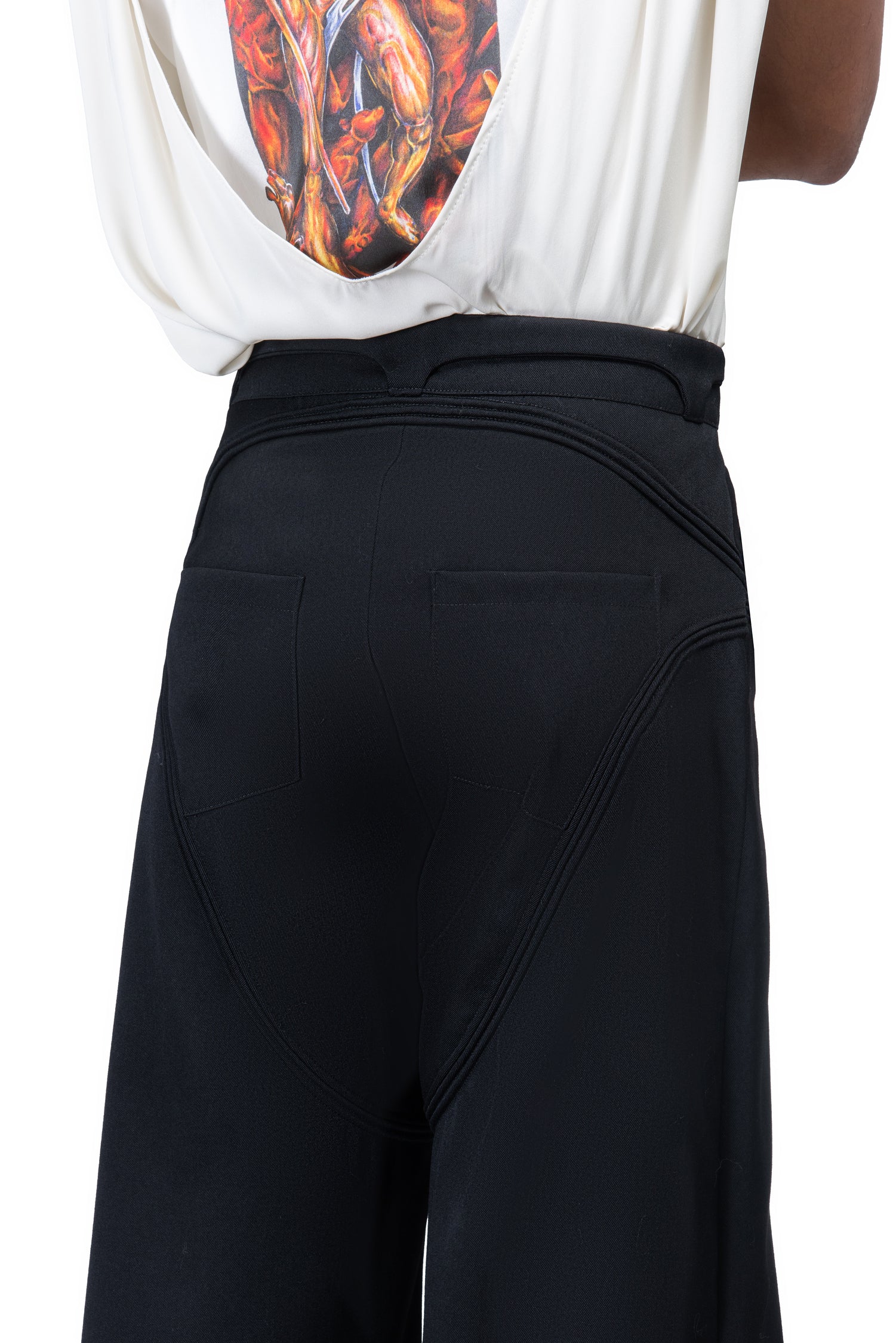 High Waisted Piped Wide Leg Trousers