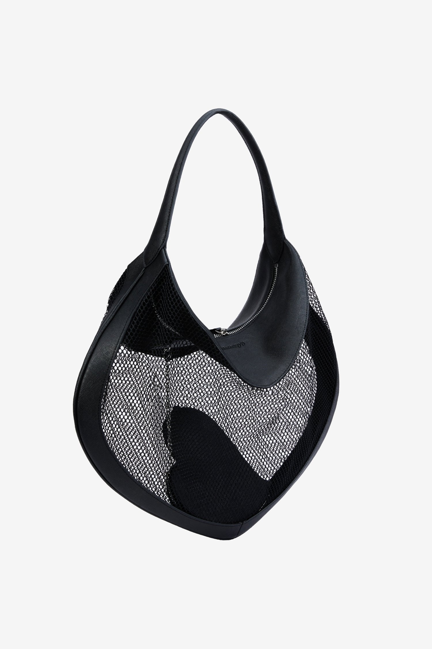 'Heart Mesh' Medium Shoulder Bag - Black