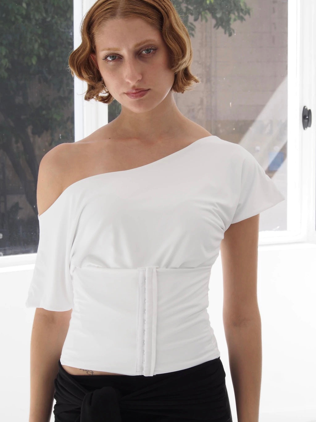 BOAT NECK CORSET TOP - WHITE