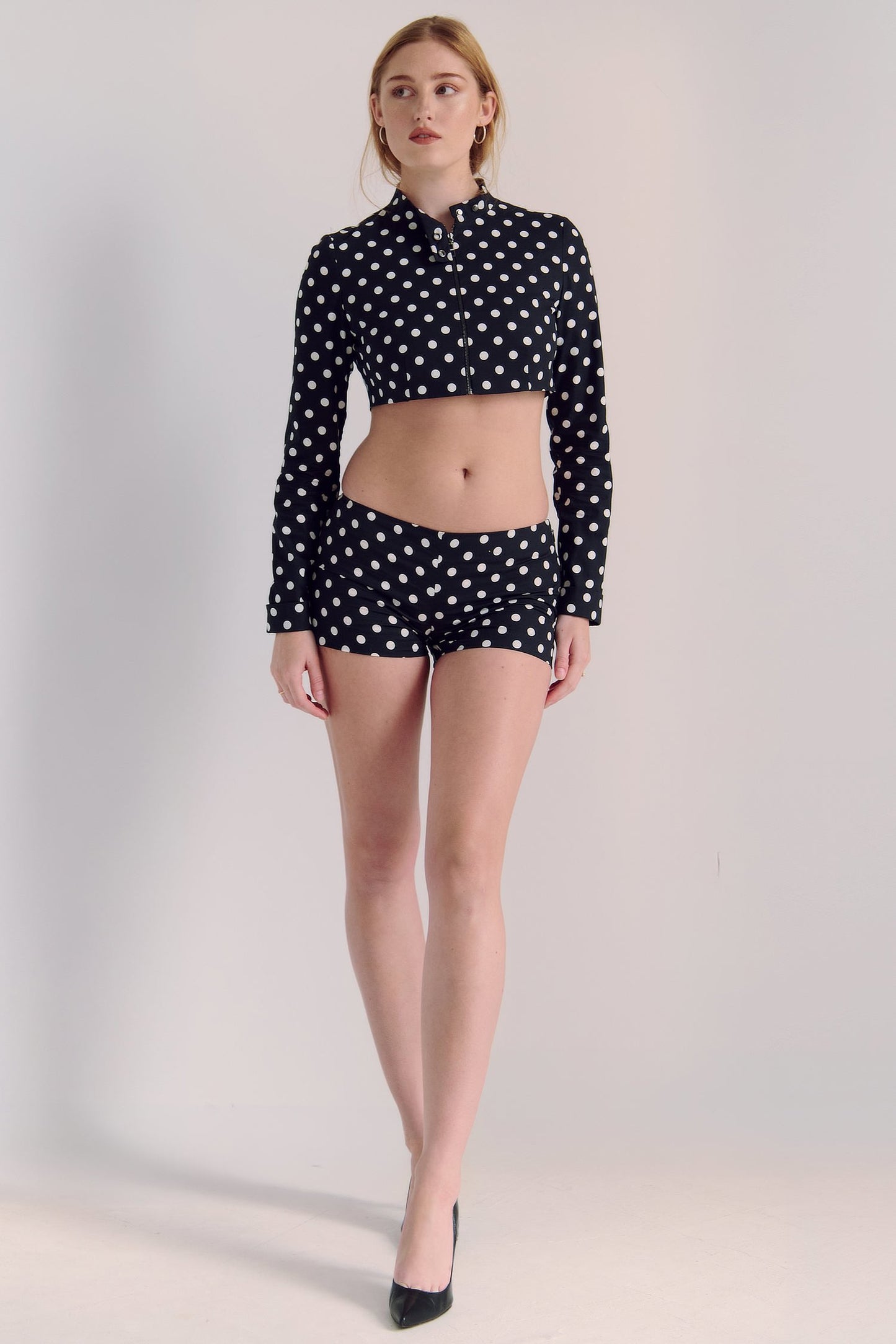 The Cropped Harlow Jacket in Polka Dot