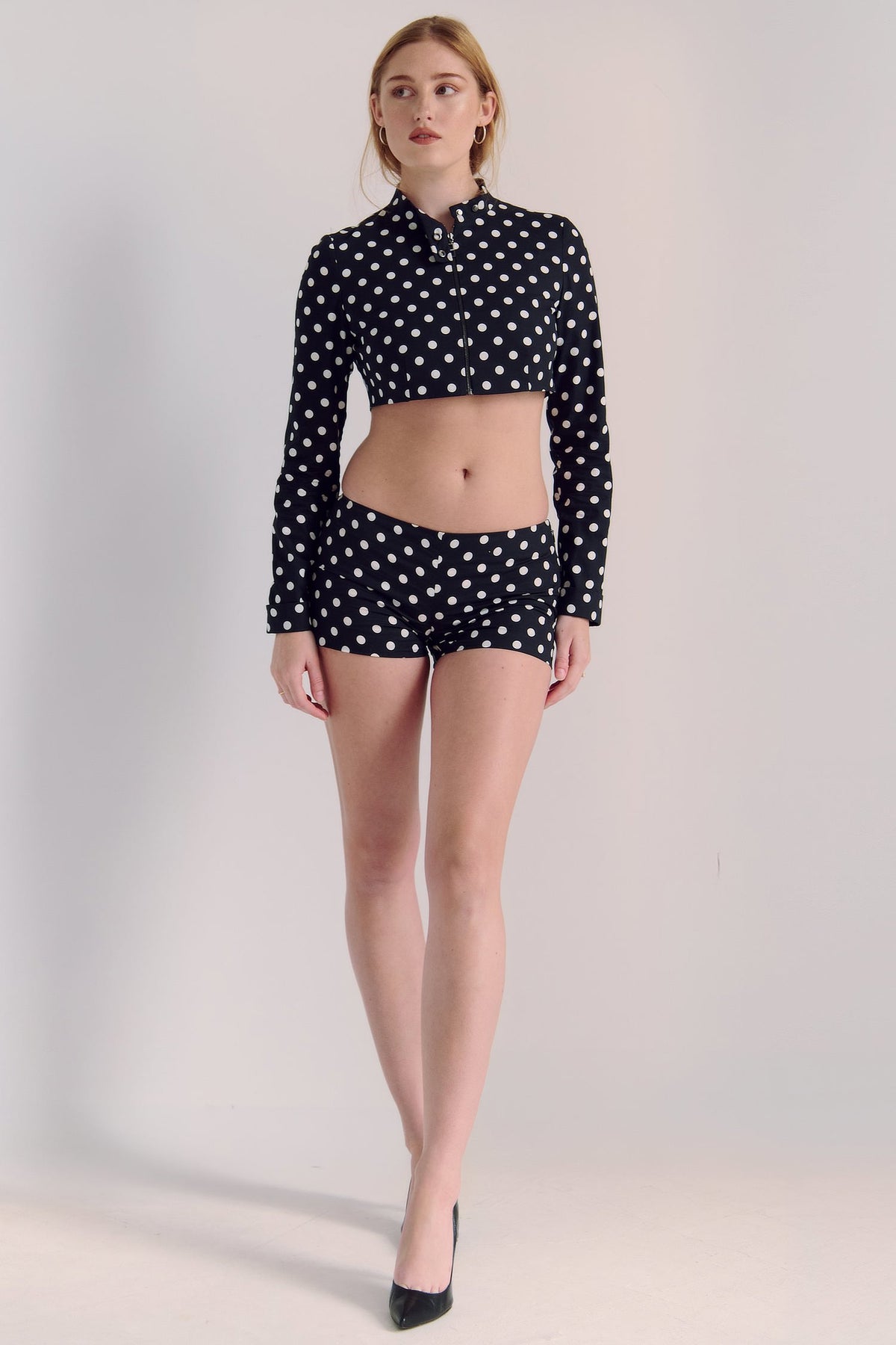 The Cropped Harlow Jacket in Polka Dot