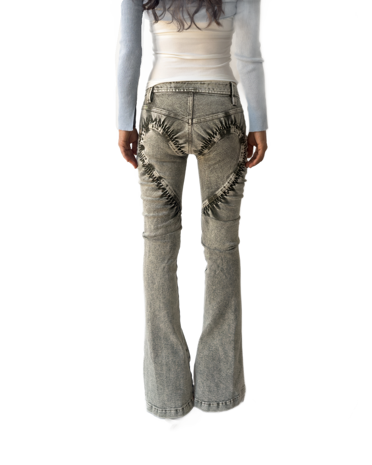 Stretch Denim Heart Ruched Skinny Jeans Green