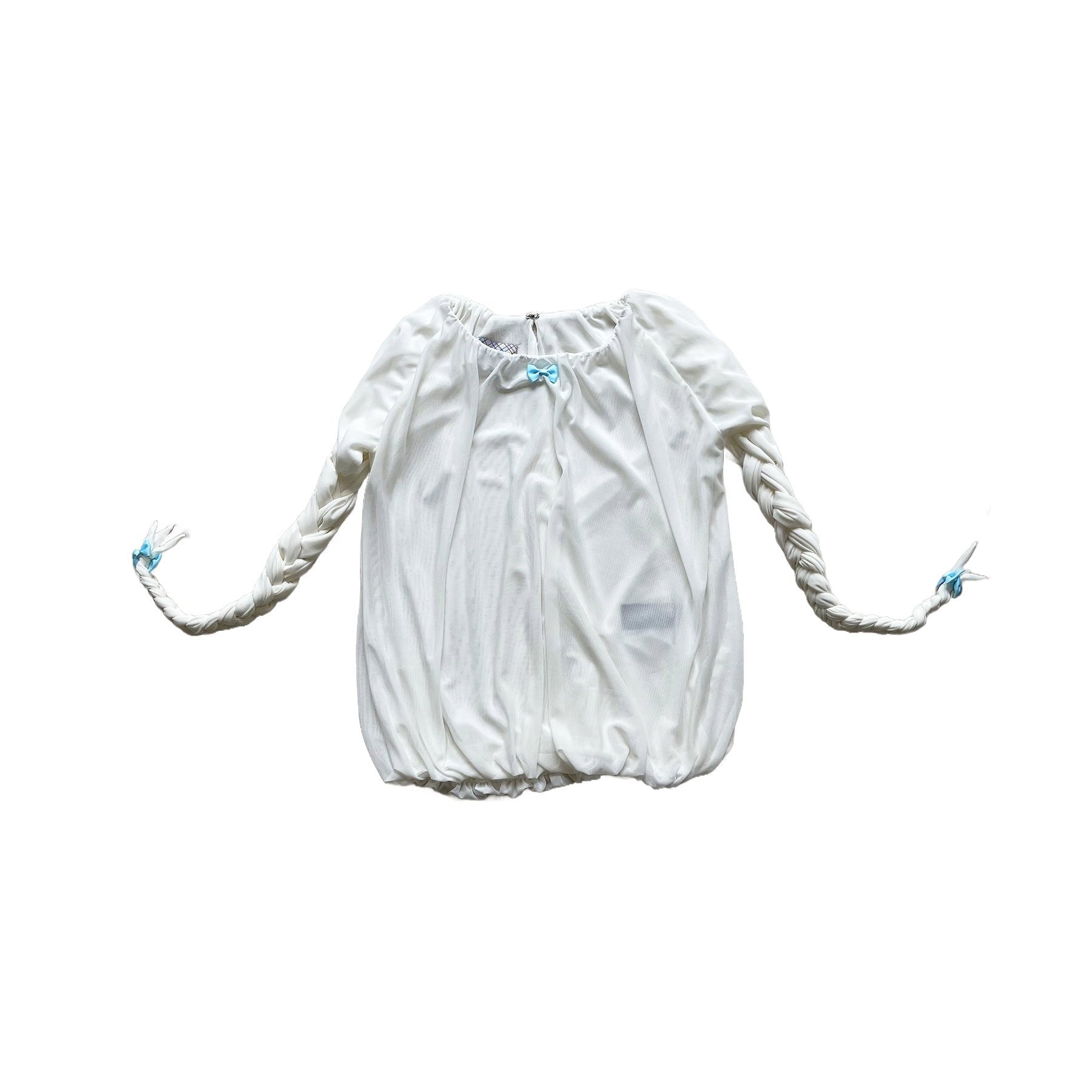 Balloon Braided Blouse with Bow White