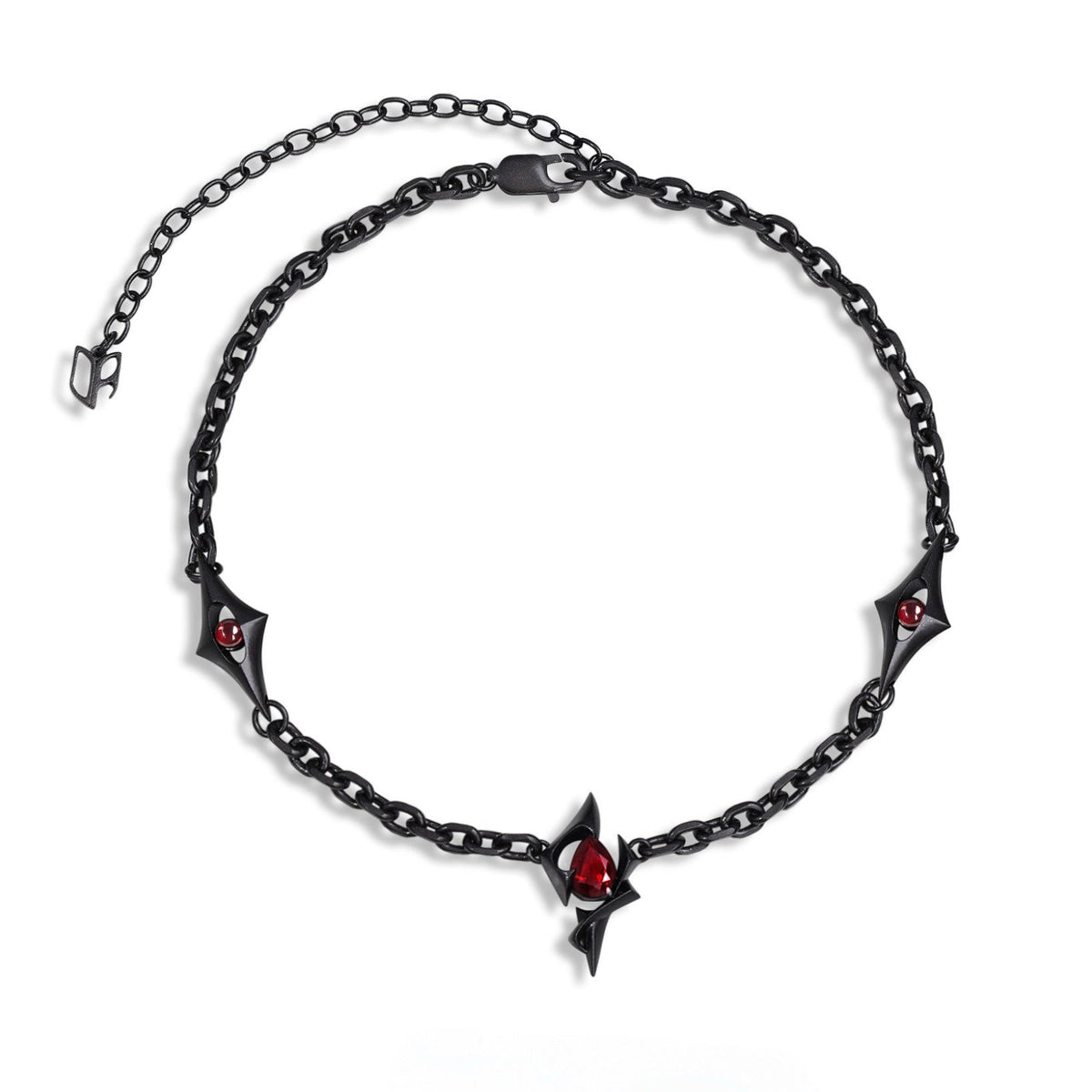 Inferno Necklace | Matte Black Silver & Garnet