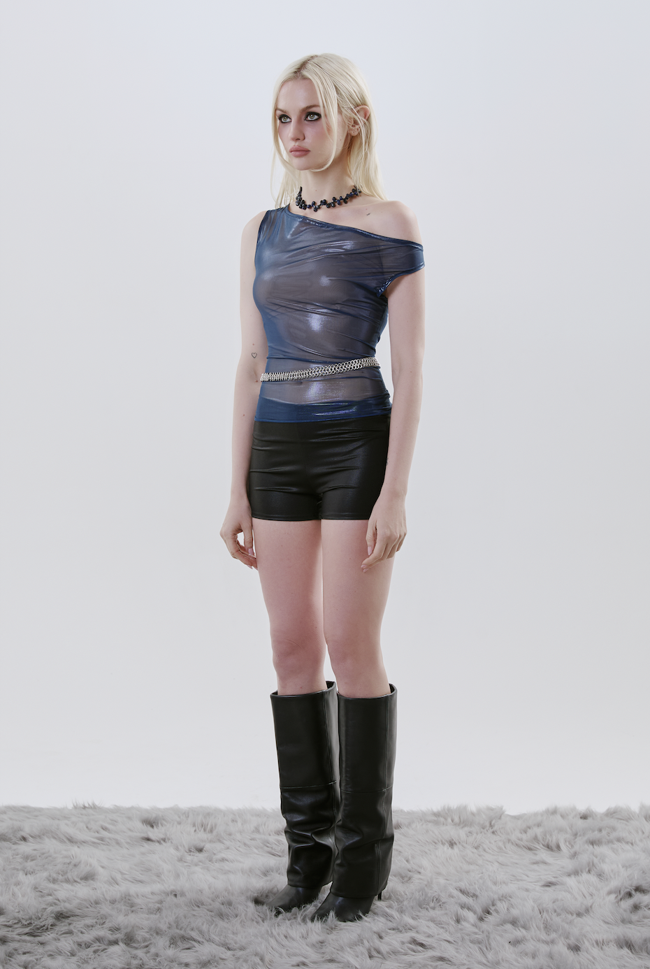 Metallic Marine Blue Ida Top