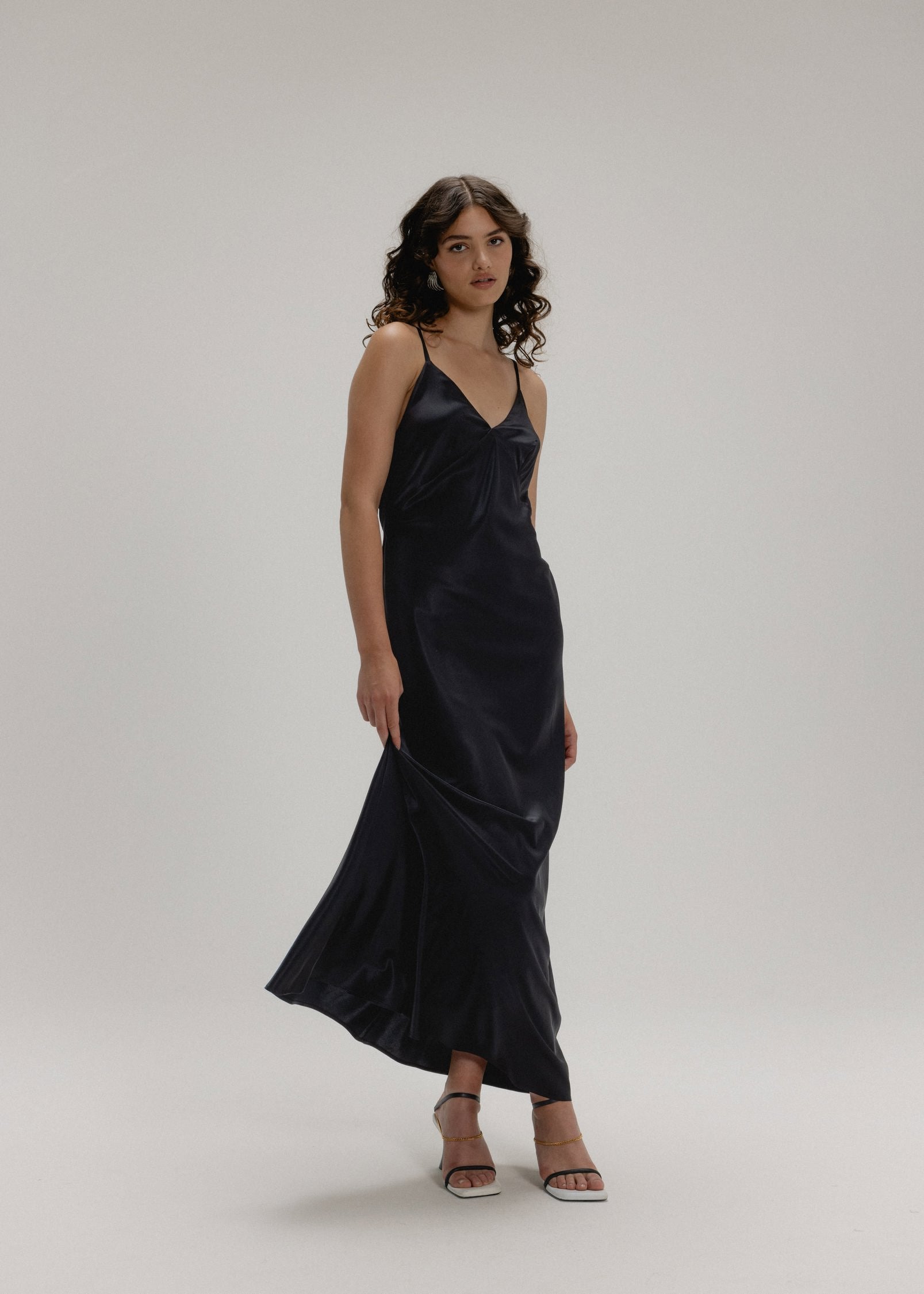 Maxi Silk Slip Dress in Black