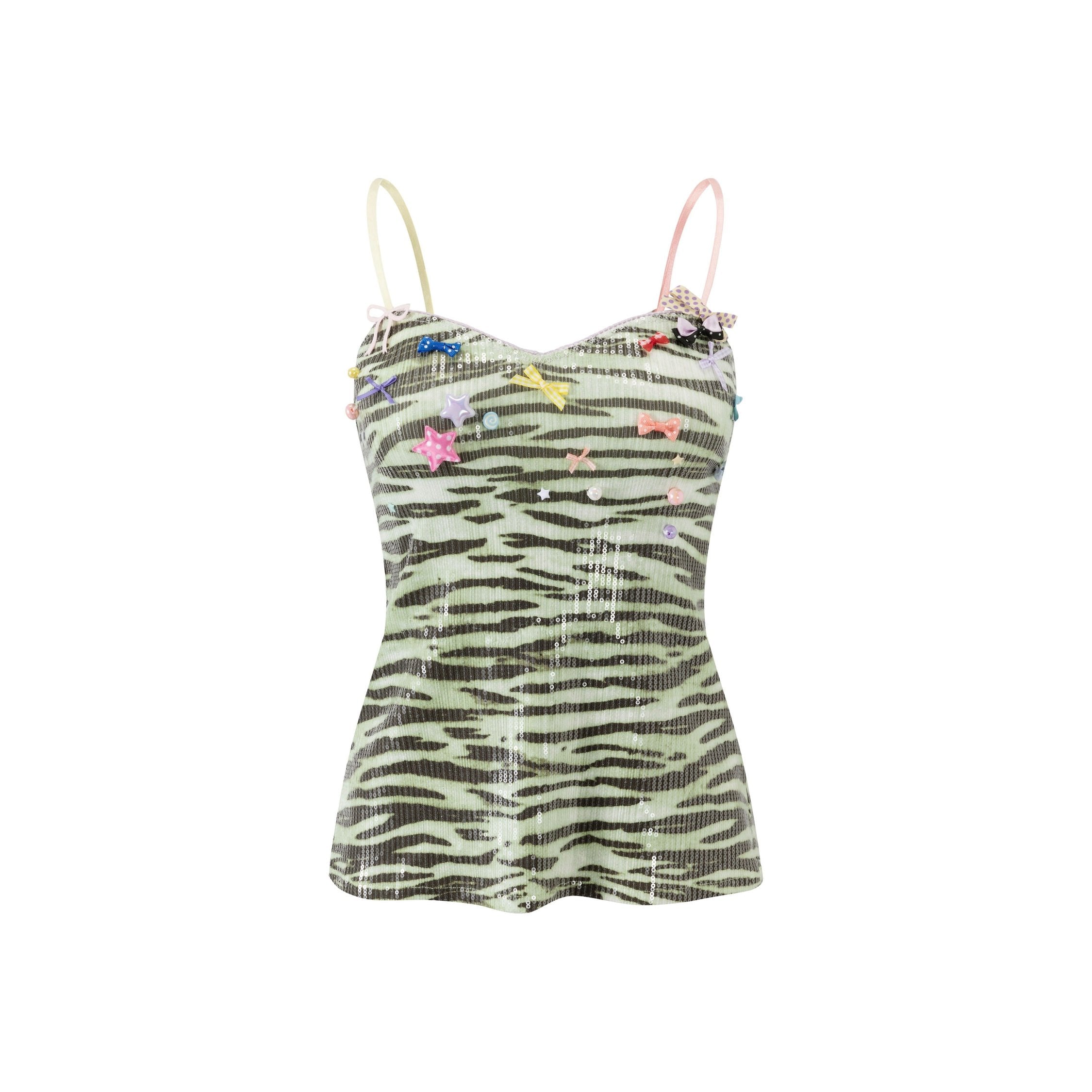 Green Zebra Sequin Jersey Cami Strap Top