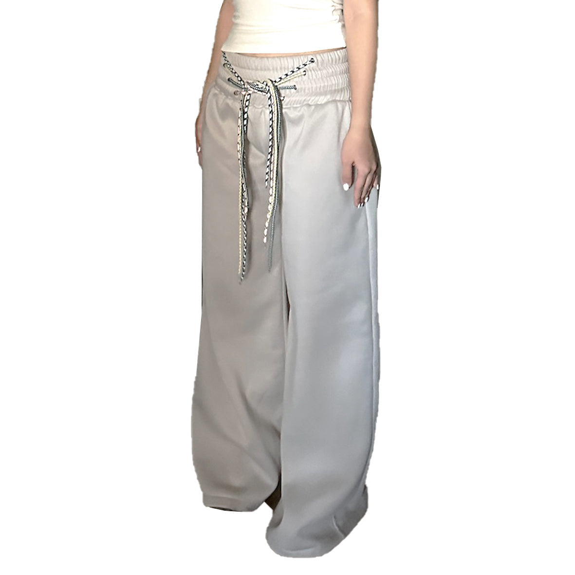 4-Drawstring Elastic Waist Band Oversized Sweat Pants
