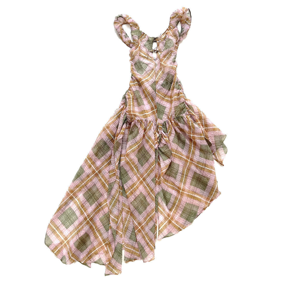 Plaid Puff Chiffon Asymmetrical Dress Hakuto Tartan