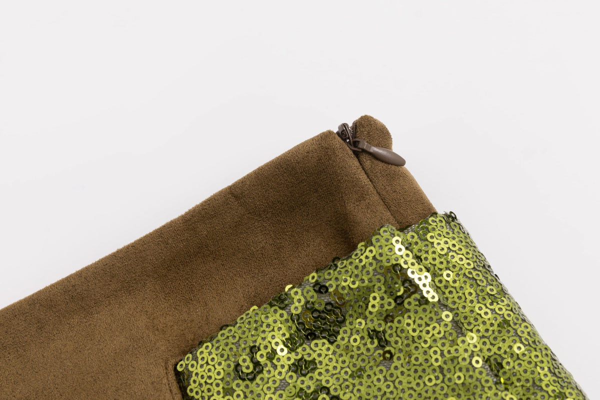 Suede Sequins Belted Wrap Skirt
